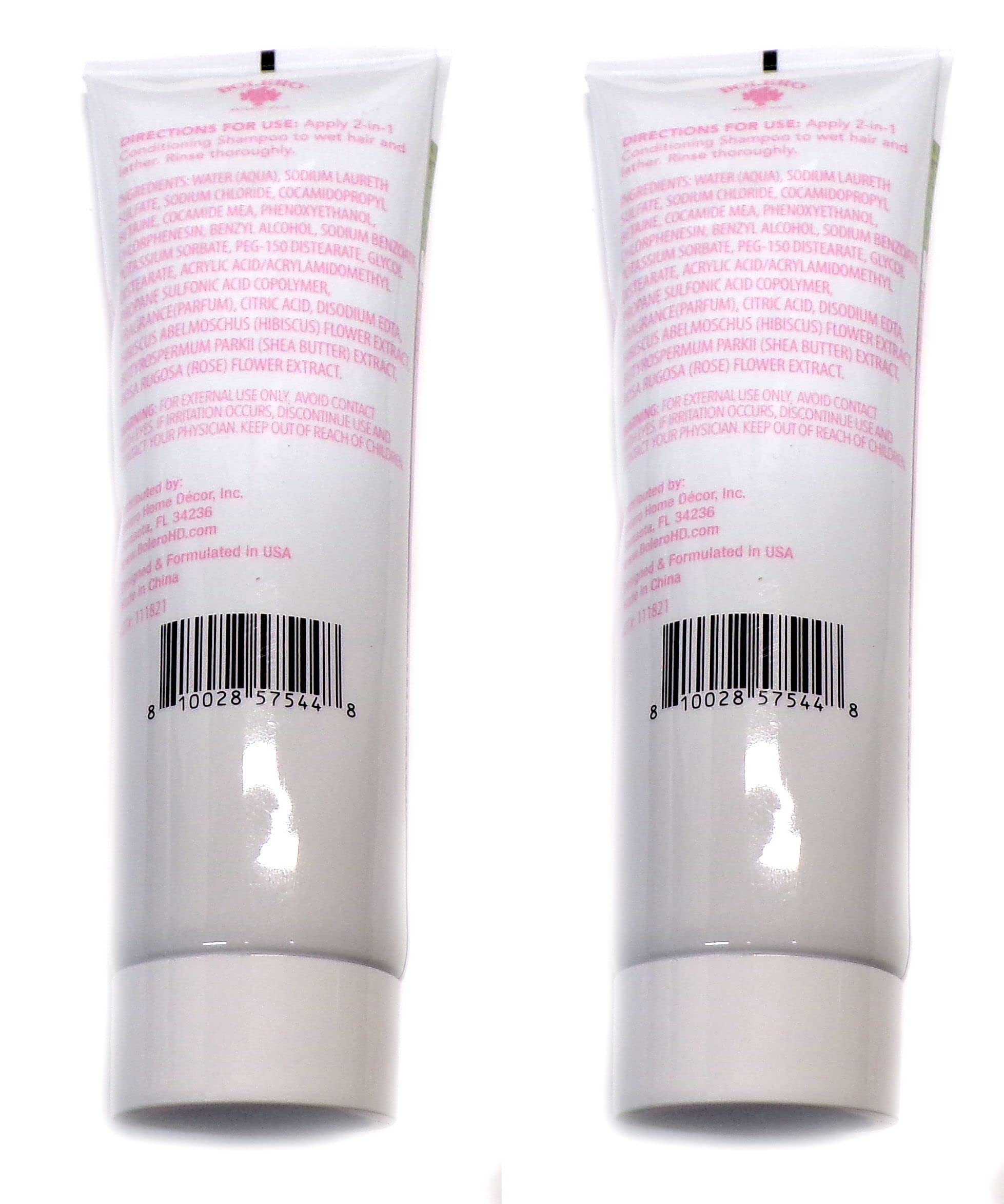 Bolero Beverly Hills Ultra Hydration 2-in-1 Conditioning Shampoo Hibiscus + Shea + Rose 10.20 oz 300 ml (Set of 2 Pack)