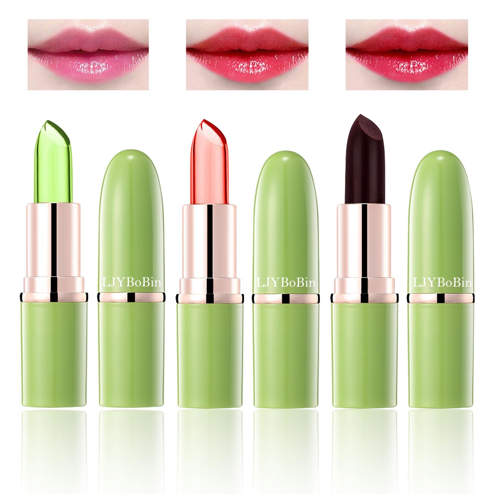 3Pcs Aloe Vera Color Changing Lipstick Set,Magic Jelly Lipstick Long Lasting Highly Pigmented Color Change Lip Gloss,Waterproof
