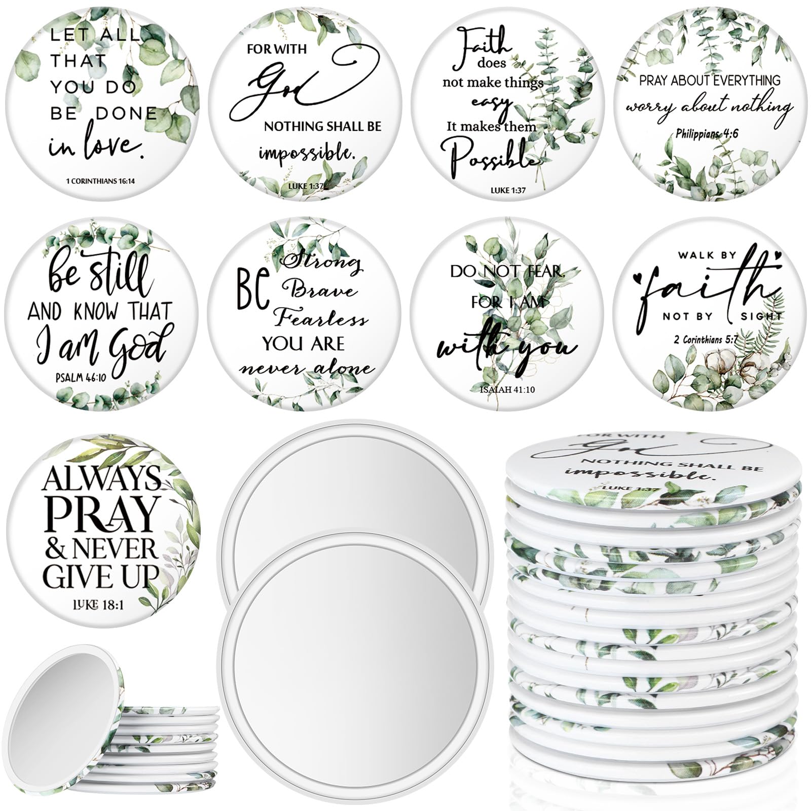 Glikceil 36 Pcs Mini Christian Compact Mirror Bulk Inspirational Bible Verse Pocket Mirrors Portable Circle Makeup Mirror Thank