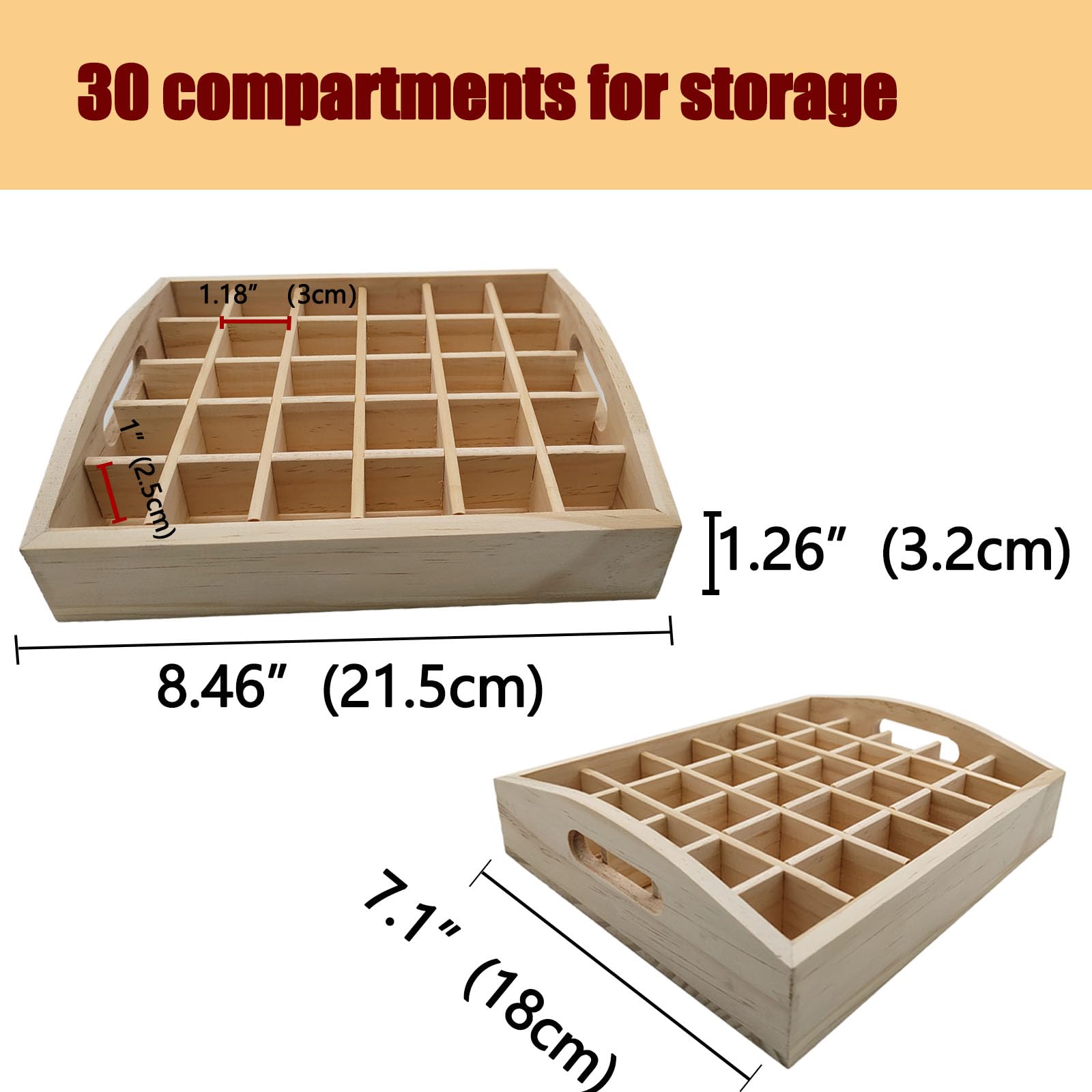 MIAO YUAN Wooden Essential Oil Bottle Storage Box, Multi-compartment Essential Oil Display Box, 30 Compartment Removable Large C