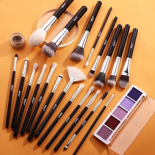 Beili Makeup Brushes 20Pcs Makeup Brush Set Natural Goat Hair Premium Synthetic Kabuki Foundation Face Powder Fan Contour Concea