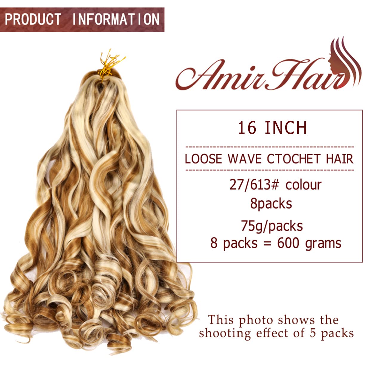 Amir Hair 8 Packs French Curly Braiding Hair 16 Inch Loose Wave Braiding Hair Pre Stretched Synthetic Hair Extensions (27613#)