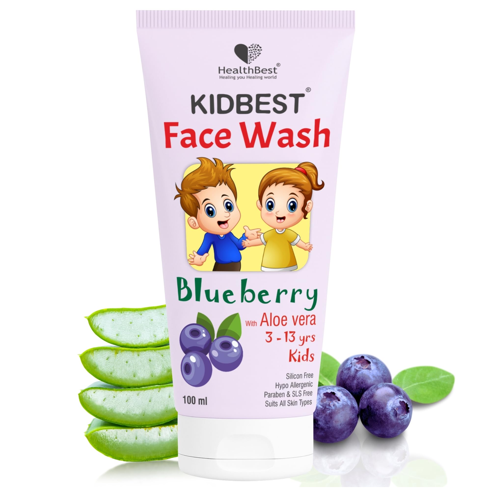 Healthbest Kids Blueberry Face Wash For Pimples & Oily Skin (3-13 Years) 100Ml - Gentle Deep Cleansing Multivitamin Face Wash Fo