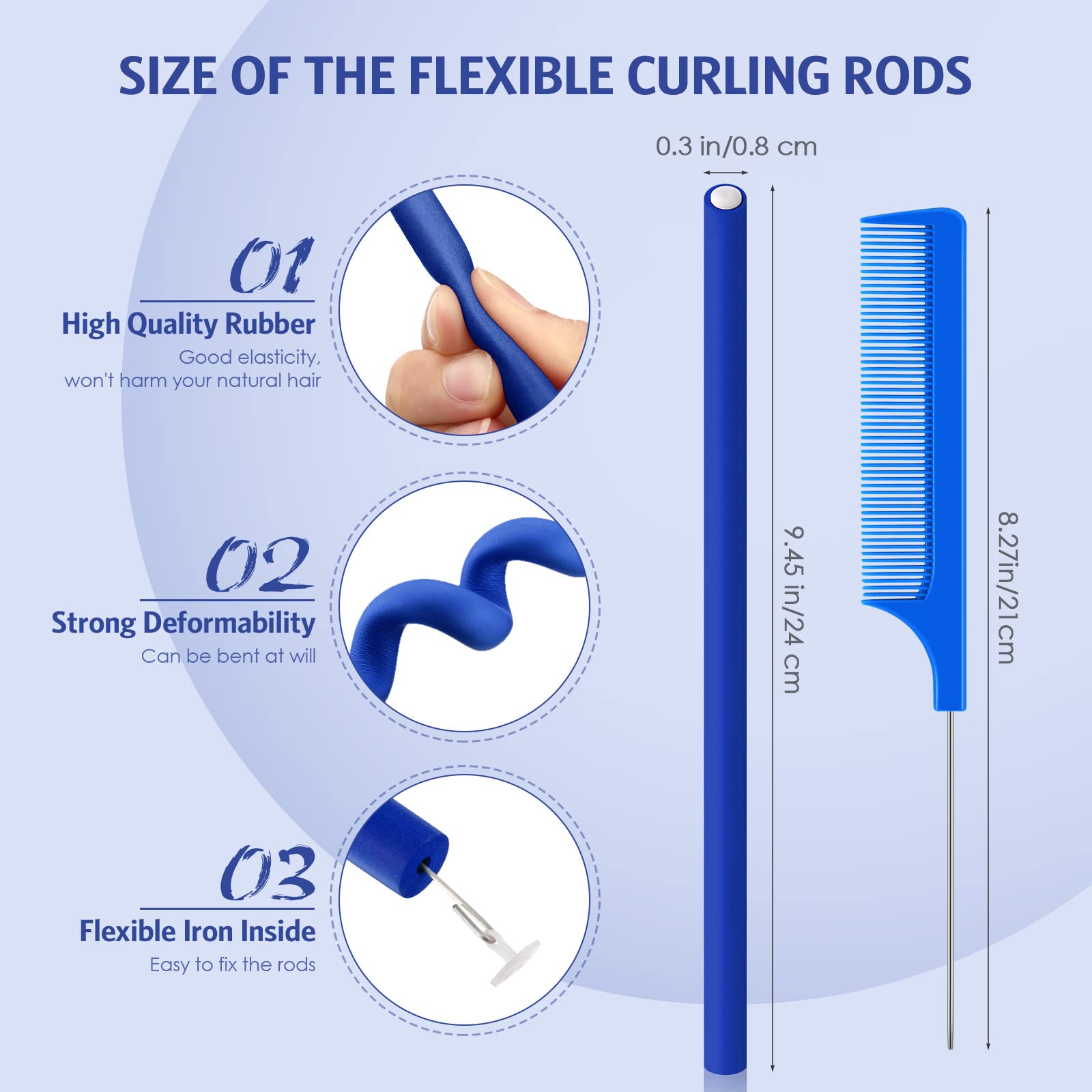 Chuangdi 20 Pcs Flexible Curling Rods Twist Foam Hair Rollers Soft Foam Hair Rods Rollers Curlers and Pintail Comb for Women Lon