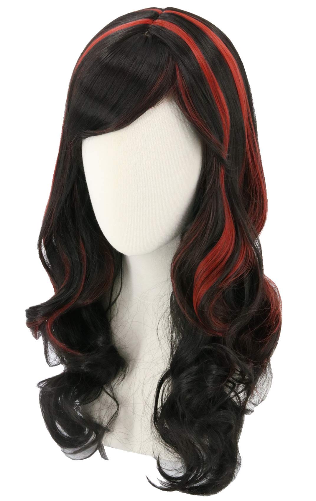 Topcosplay Kids Girls Child Wig Black Mixed Red Long Curly Halloween Outfit Vampire Witch Ghost Wig