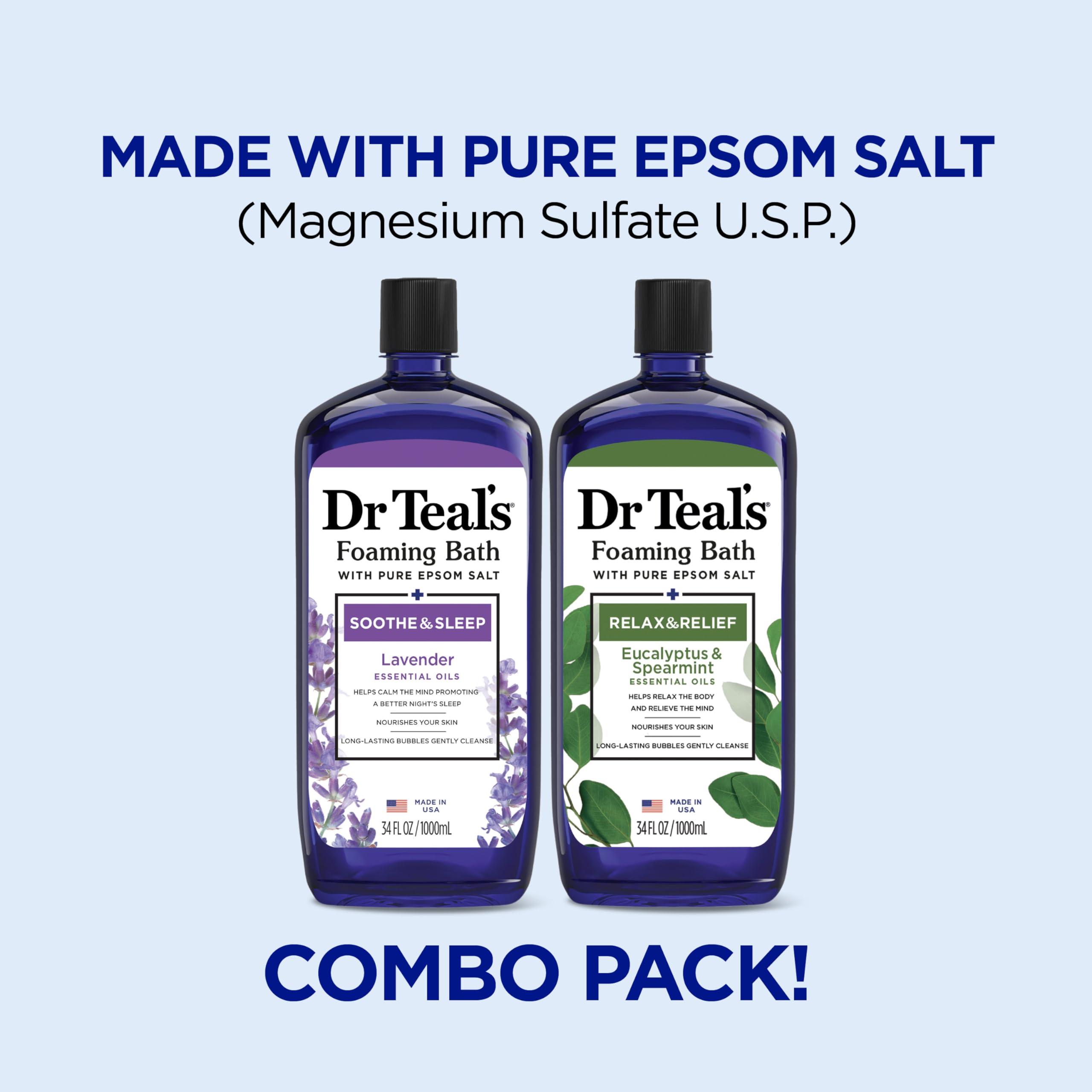 Dr Teal's Foaming Bath with Epsom Salt, Lavender & Eucalyptus, 34 fl oz (Pack of 2), Off White