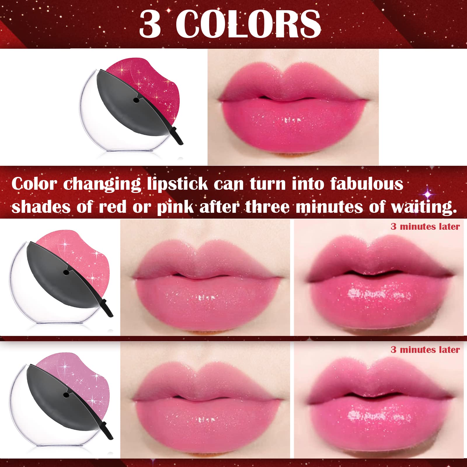 Dageda 3 Colors Lazy Lipstick, Pearl Magic Color Changing Lipstick, Labiales Magicos Long Lasting Waterproof Moisturizing Non-St