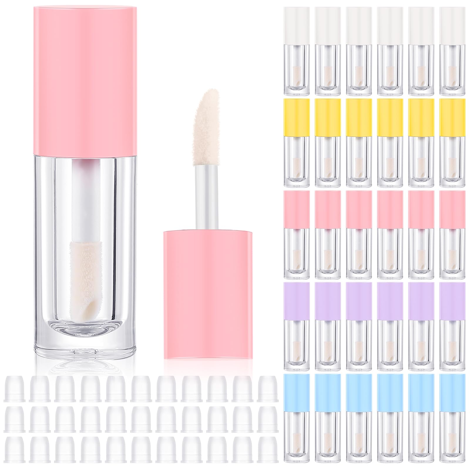 Tatuo 30 Pcs Colorful 6ml Empty Lip Gloss Tubes with Wand Bulk Lip Refillable Gloss Containers Cosmetic Bottles with Rubber Stop