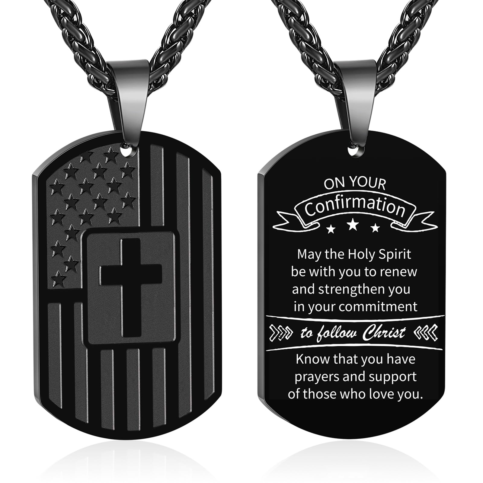 Zocomi Confirmation Gifts for Teen Boys Men Dog Tag Cross Necklace America Flag Pendant Chain Religious Catholic Christian Jewel