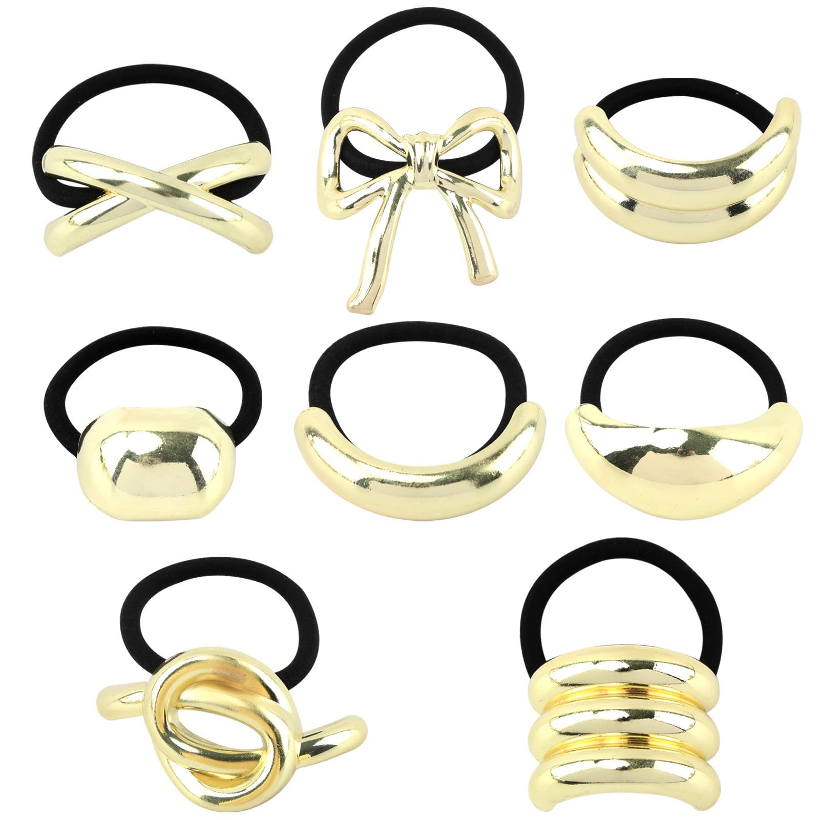 8Pcs Hair Ties,Metal Gold Elastic Hair Cuffs,Metal Geometric Elastic Hair Ties,Gold Ponytail Cuff Elastic Hair Ties,Gold Hair Cu