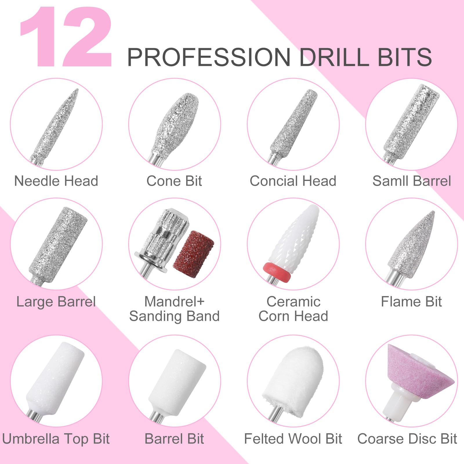 Mekk Cordless Nail Drill Professional E Filer For Nails,Electric Nail File,35000Rpm Rechargeable Nail Drill Anti-Shaking Nail Dr