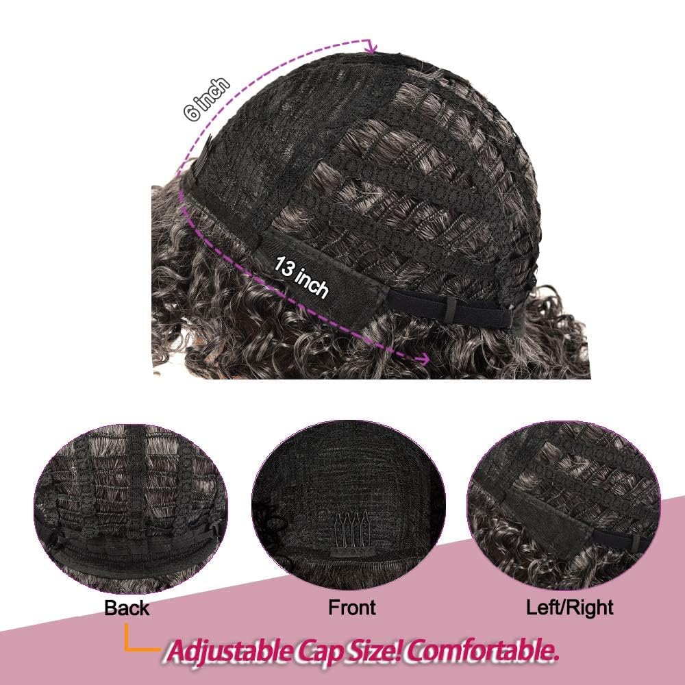 Rosmile Curly Wigs For Black Women - Ombre Gray Synthetic African American Full Kinky Curly Afro Hair Wig With Bangs
