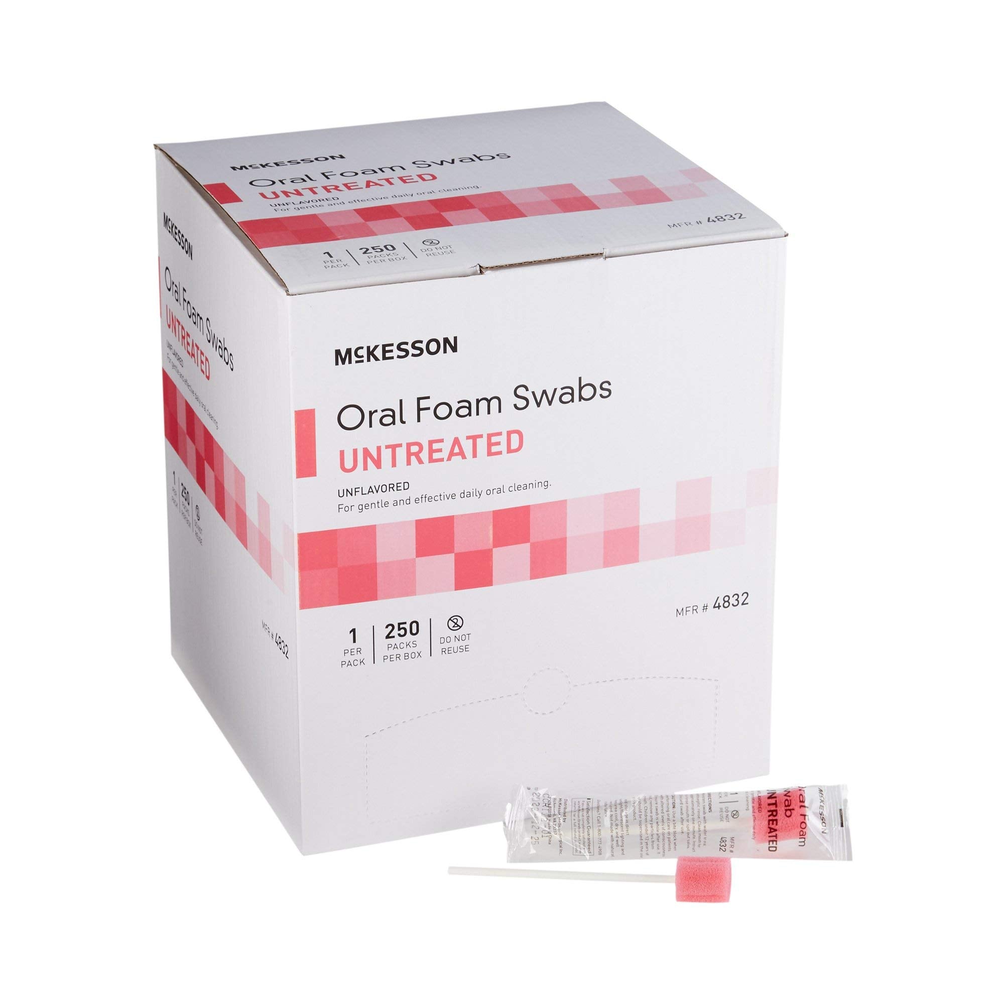 McKesson Oral Foam Swabs, Untreated, Gentle and Daily Oral Cleaning, Unflavored, 250 Count, 1 Pack