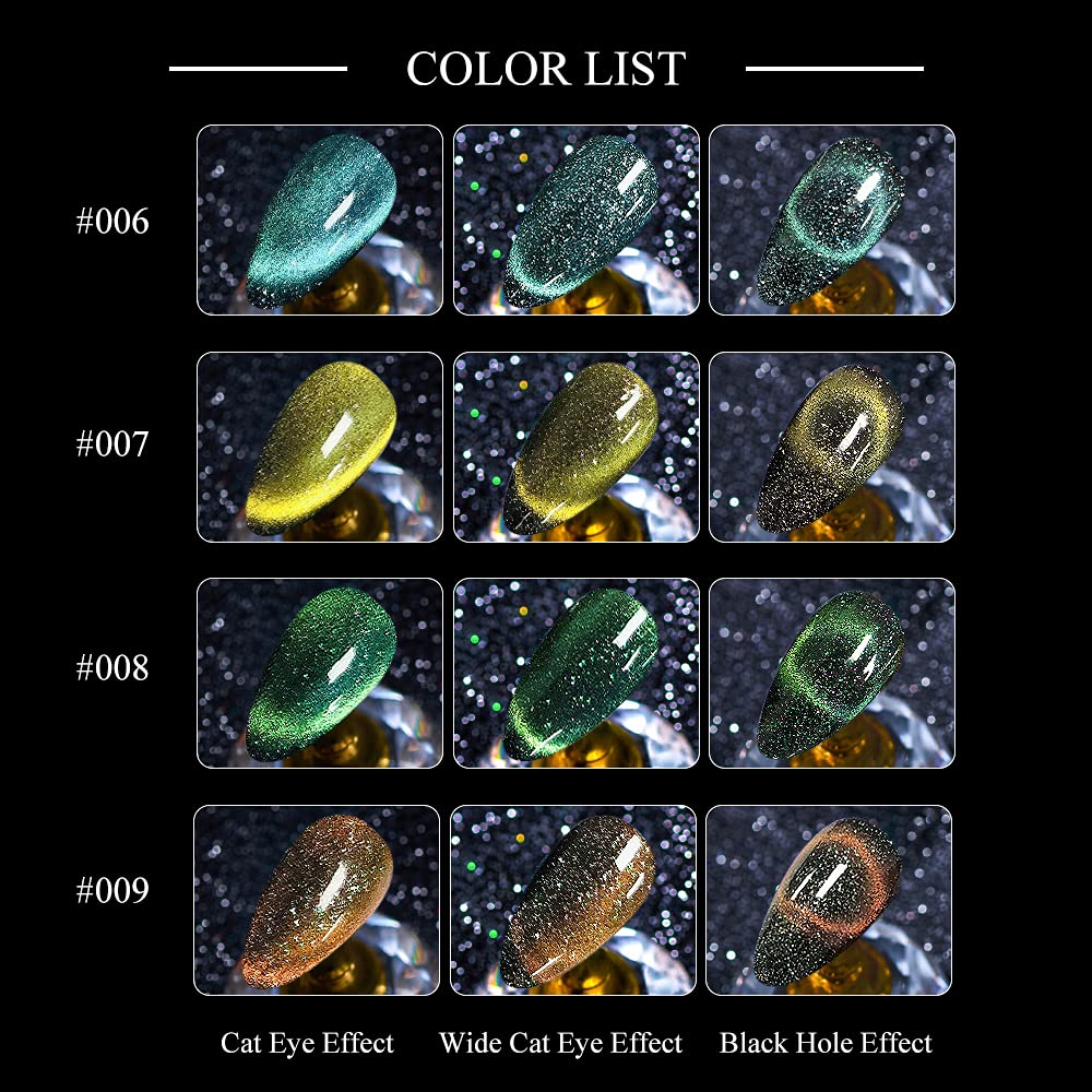 Mizhse Cat Eye Gel Nail Polish 10 Colors, Magnetic Gel Polish Set With Magnet Stick Black Gel, Holographic Shimmer Galaxy Effect