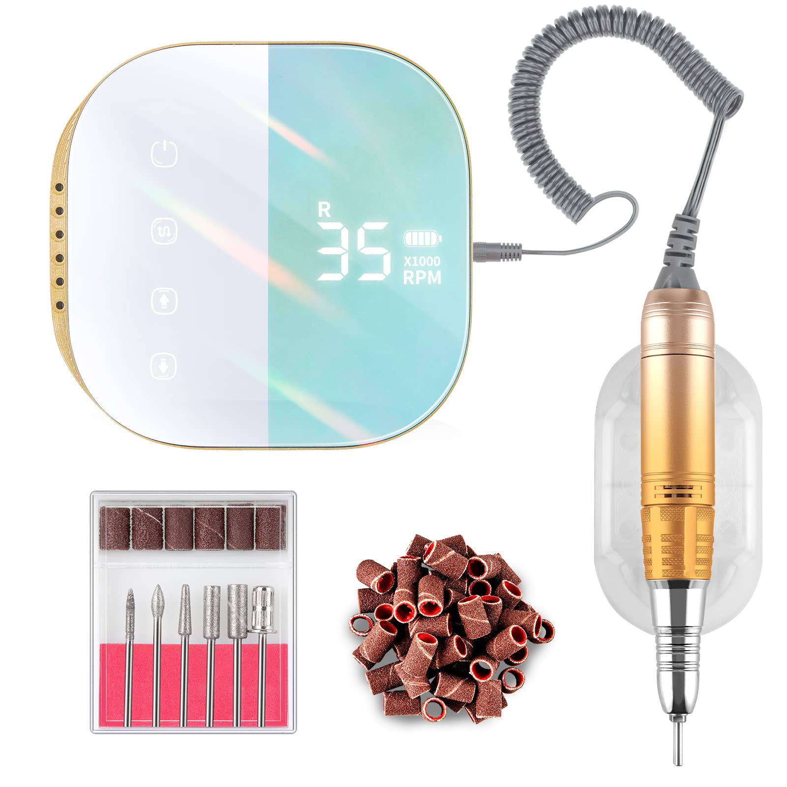 Madenia Rechargeable Nail Drill for Acrylic Nails, Professional 35000rpm Portable Nail Drill Cordless Manicure Drill Machine Nai
