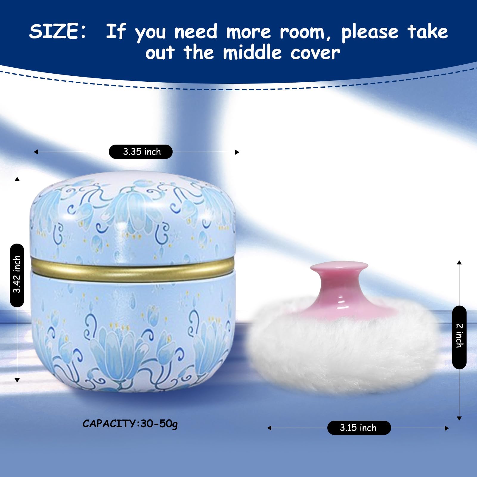 Qopoto Body Powder Puff And Container For Dusting Powder, Women Powder Puff And Powder Case For Bath And Travel (Light Blue)