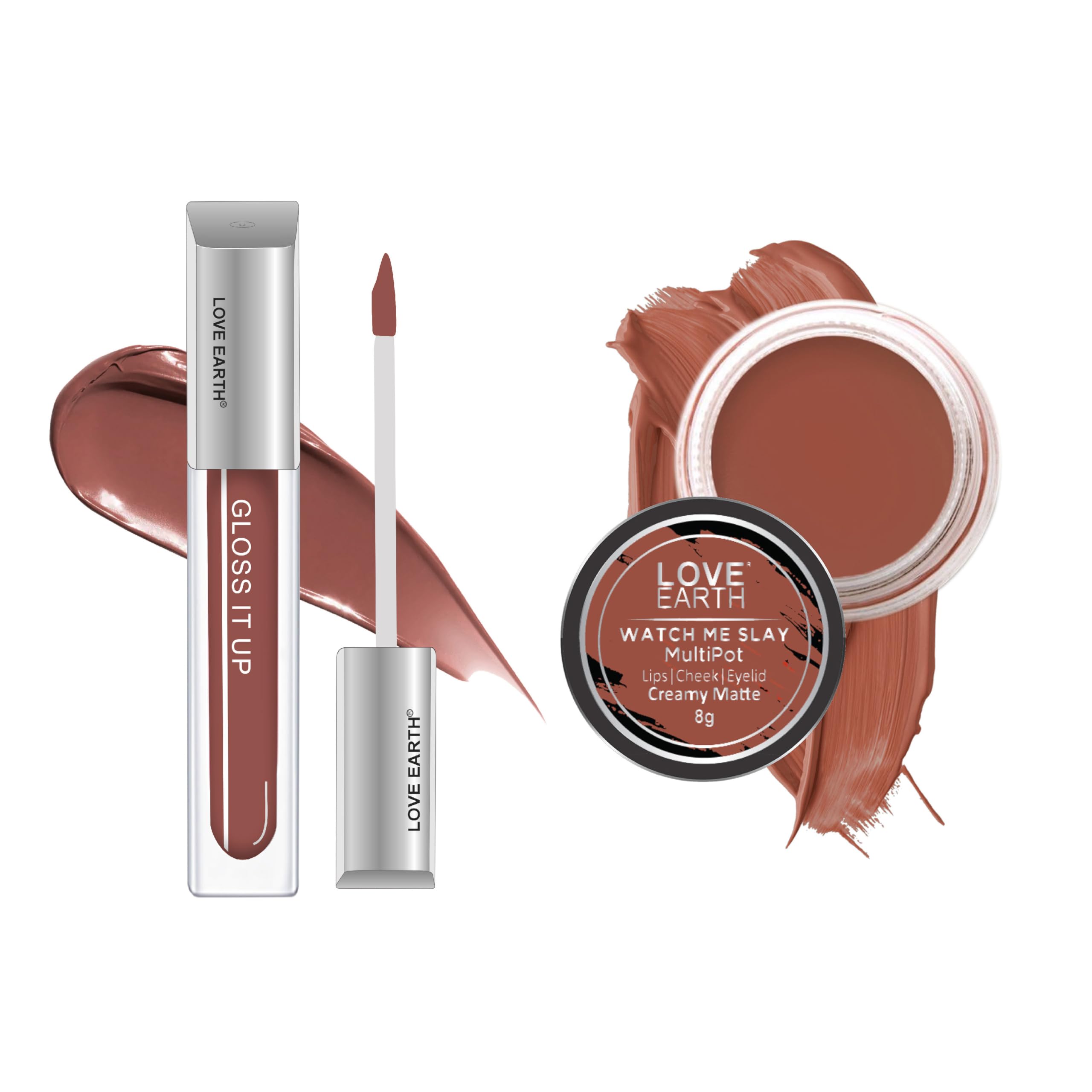 Love Earth Lip And Cheek Tint & Lips Gloss Combo| Includes Liquid Lip Gloss Dreamy Night3Ml & Lip And Cheek Tint Multipot  Wa