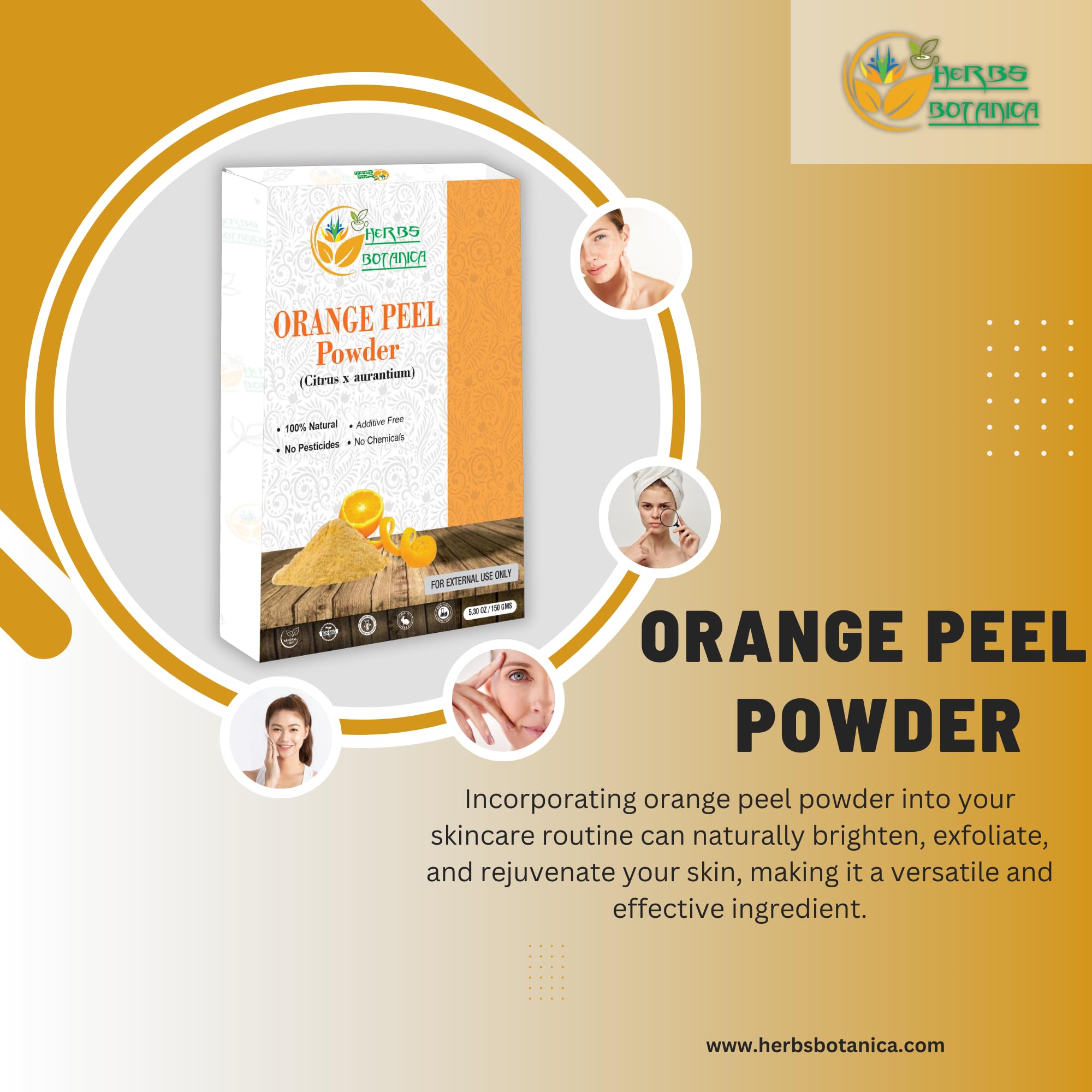 Herbs Botanica Orange Peel Powder 100% Pure & Natural Orange Peel For Face Masks, Skin Care & Diy Beauty Natural Citrus Powder F