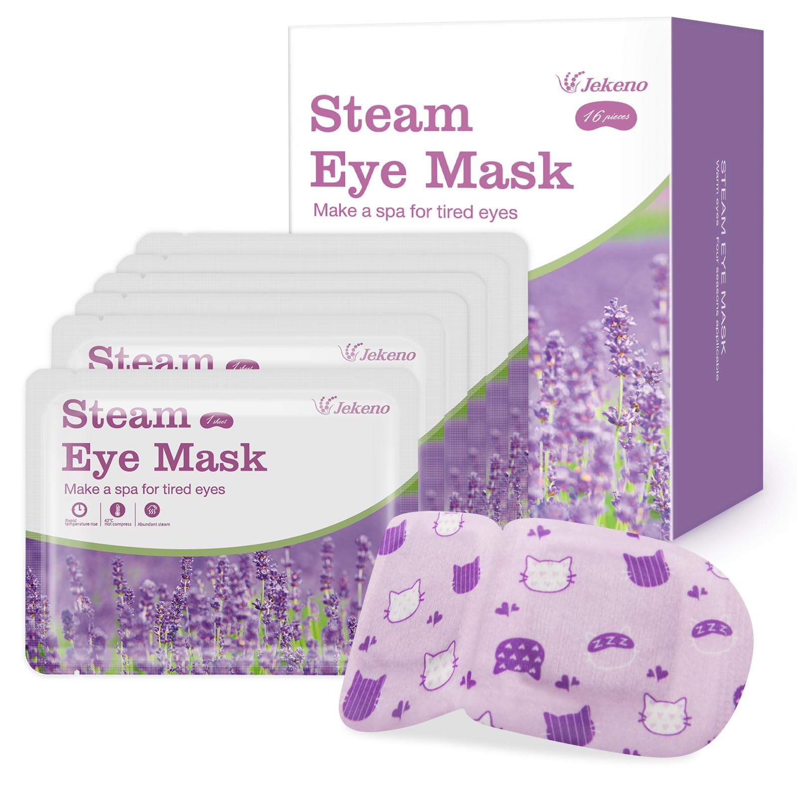 Jekeno Steam Eye Mask, 16 Packs Eye Masks For Dry Eyes Dark Circles And Puffiness, 40-60 Minutes Self Heated Steam Warm Eye Mask