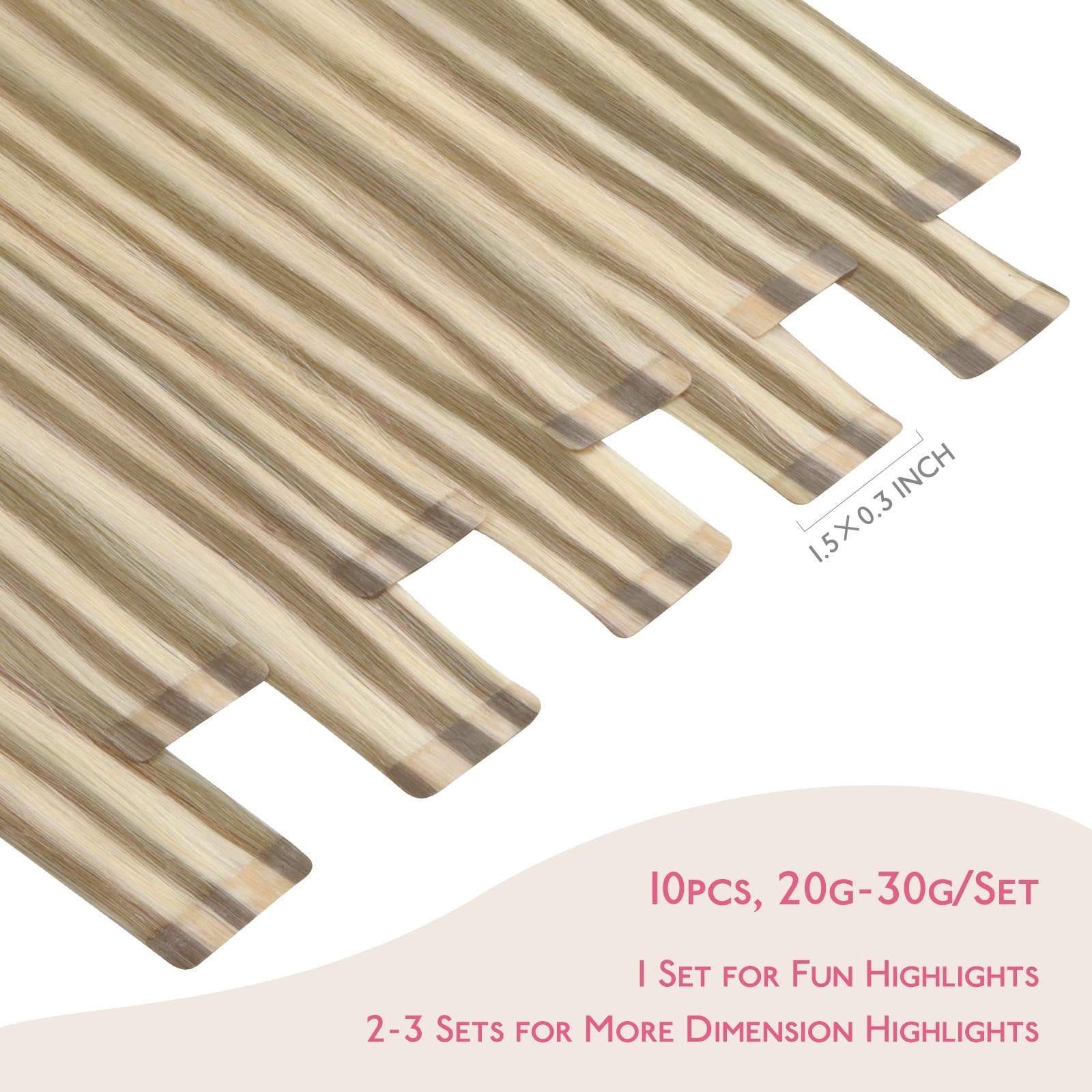 Wennalife Tape In Hair Extensions Human Hair Ash Brown Highlighted Golden Blonde Tape In Extensions, 10Pcs 20G 12 Inch Remy Invi