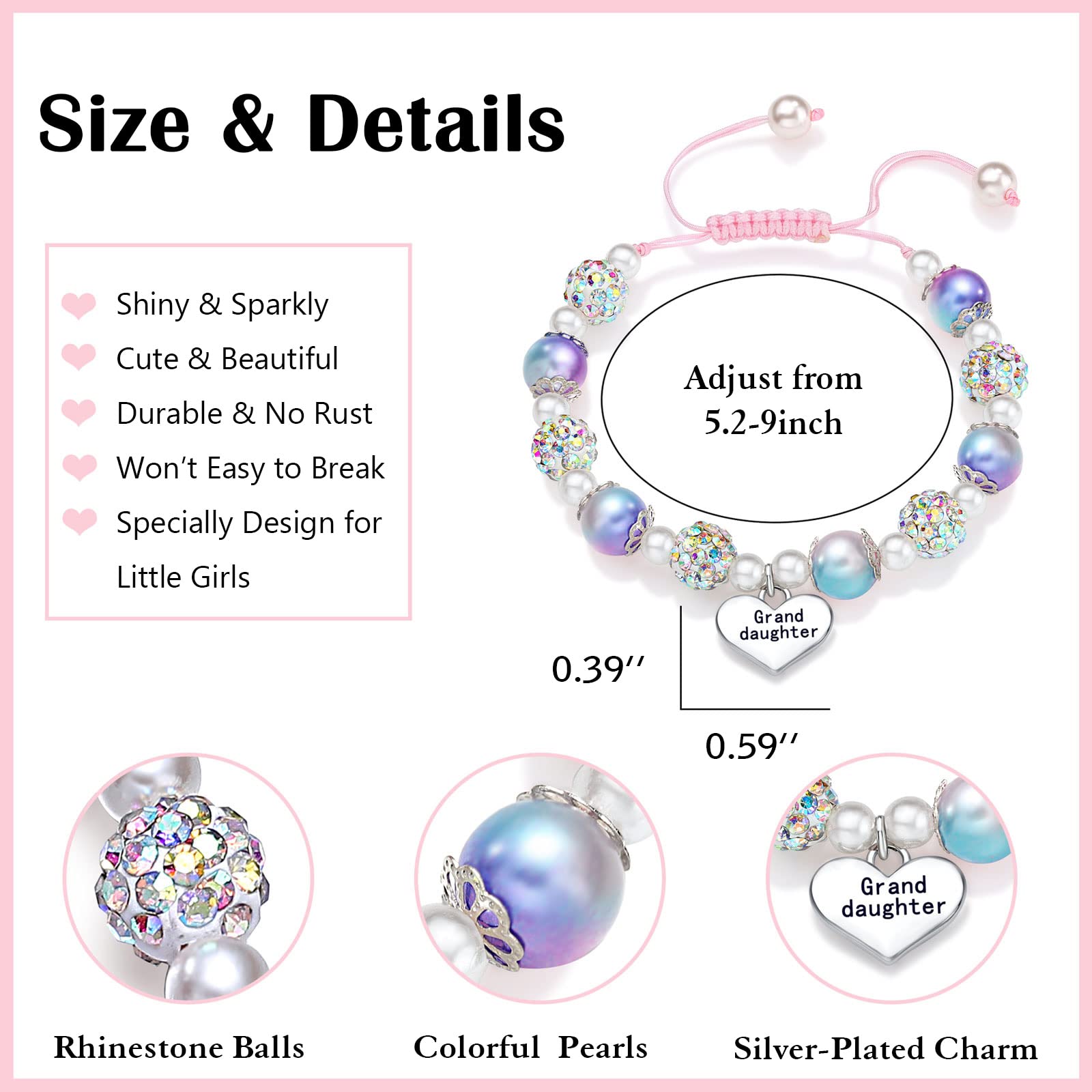 UNGENT THEM Granddaughter Bracelets from Grandma Little Girl Jewelry Valentines Birthday Gifts