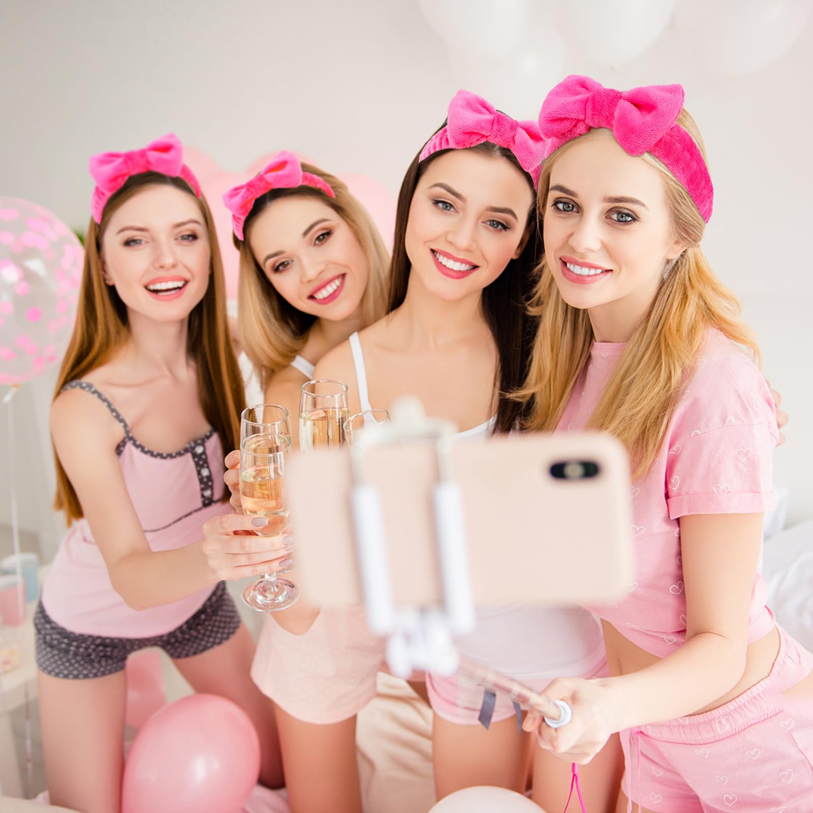 Whavel 9 Pack Hot Pink Spa Headbands - Soft Fluffy Makeup Removal, Facial Care, And Bachelorette Party Favors
