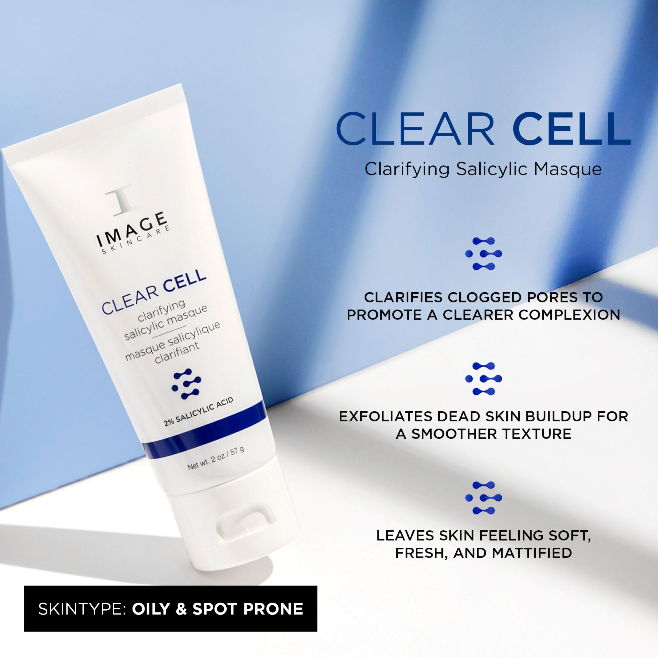 IMAGE Skincare, CLEAR CELL Clarifying Salicylic Masque, Exfoliating Kaolin Clay Facial Mask with Mattifying Effect, Targets Acne