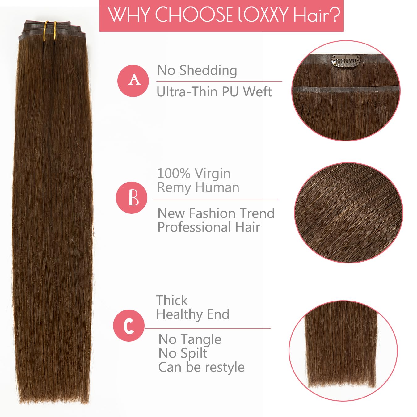 Loxxy Clip In Hair Extensions 20Inch Seamless Clip In Hair Extensions Human Hair Natural Silky Straight Hair Invisible Pu Weft T