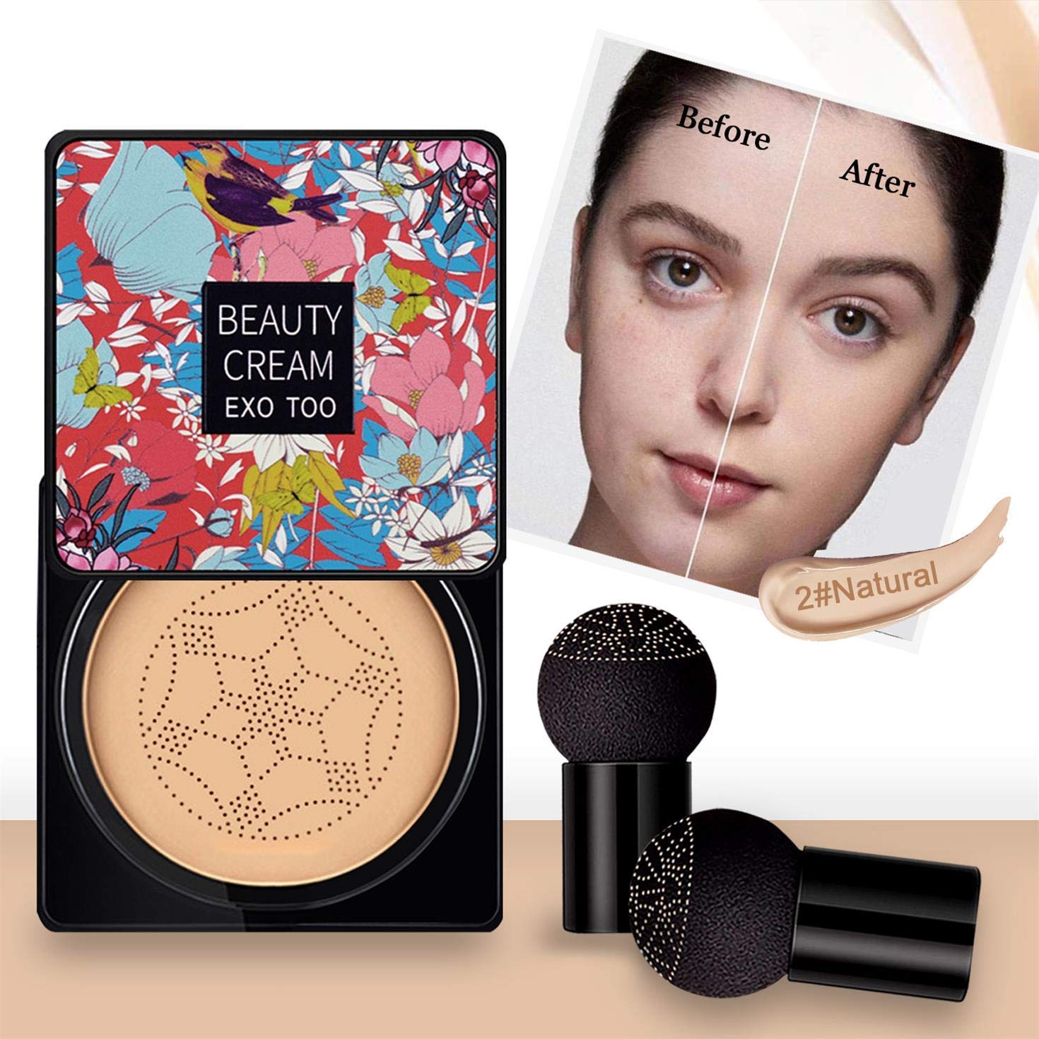 2Pcs Mushroom Head Air Cushion Cc Cream Foundation, Beauty Cream Exo Too Bb Cream, Moisturizing, Long Lasting, Matte Concealer,