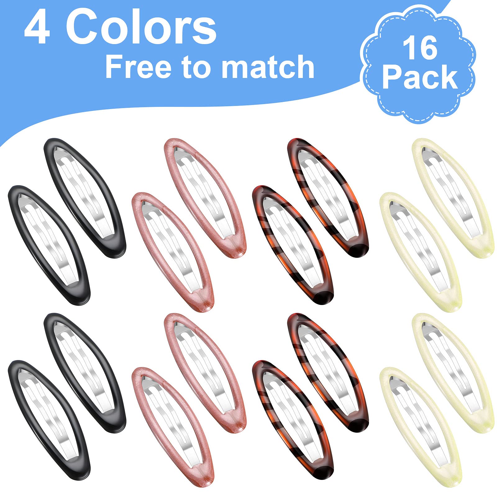 16 Pieces 2.8 Inch Big Oval Water Drop Shape Women Hair Clips Metal Stoving Varnish No Slip Hair Barrettes For Girls Women Hair