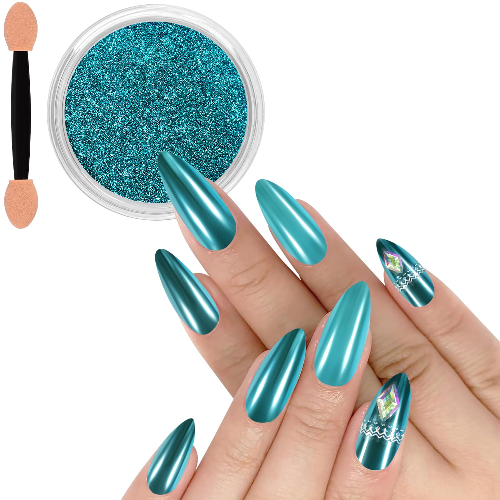 Allstarry Chrome Nail Powder Lake Blue Metallic Mirror Effect Dust Glitter Glazed Manicure Decoration Reflective Pigment for Gel