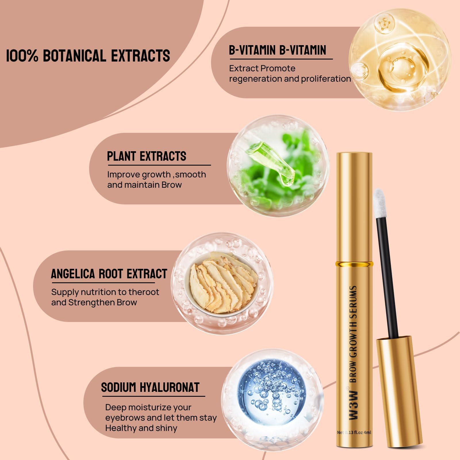 Natural Eyebrow Growth Serum To Grow Brows for Women, Fuller, Thicker, Longer Brows, 4ML Plant Extracts Enhancer, Visible Growth