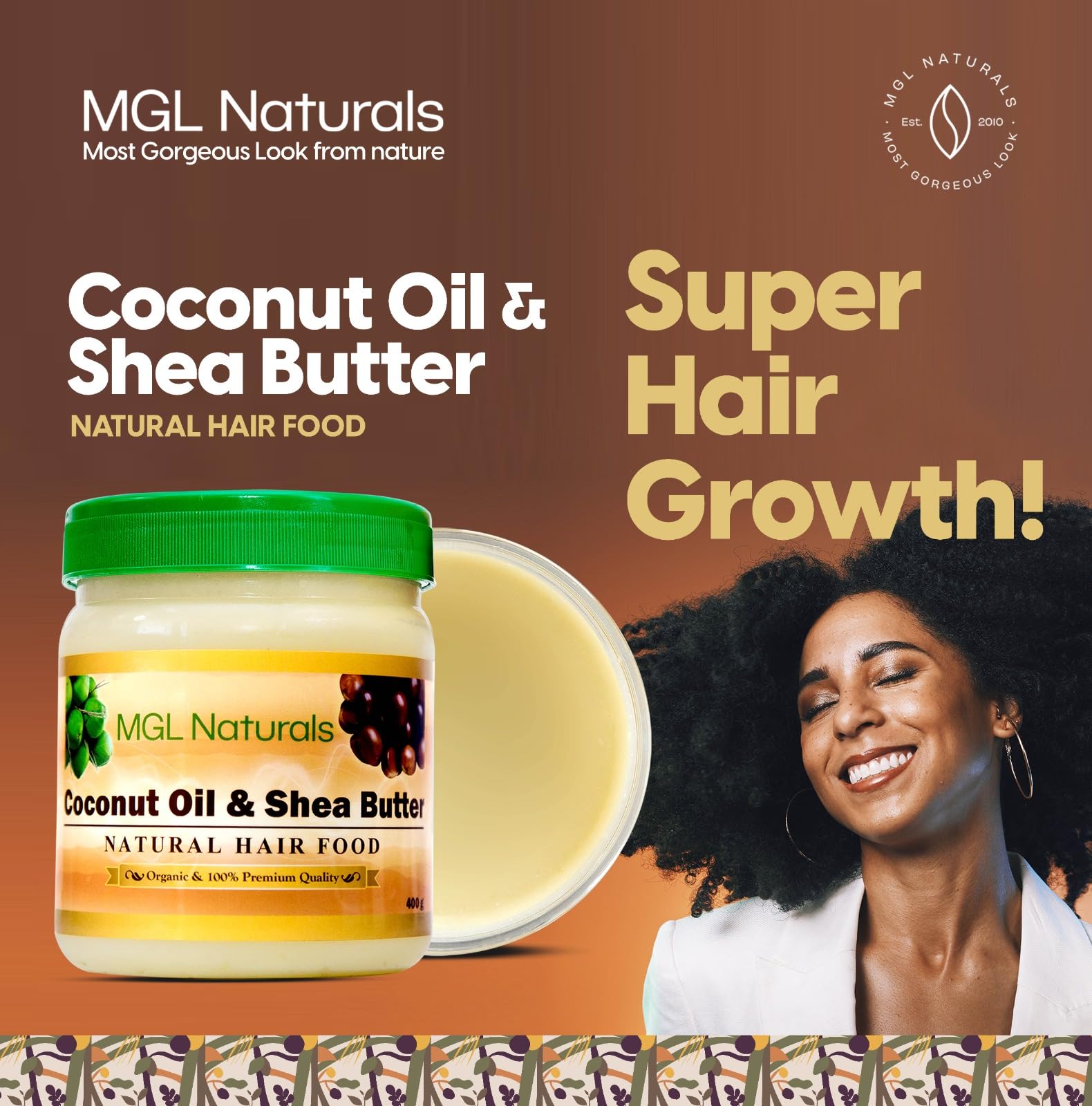 Mgl Naturals Coconut Oil And Shea Butter Natural Hair Food Made With Organic Ingredients. Nourish And Moisturize Hair For Growth