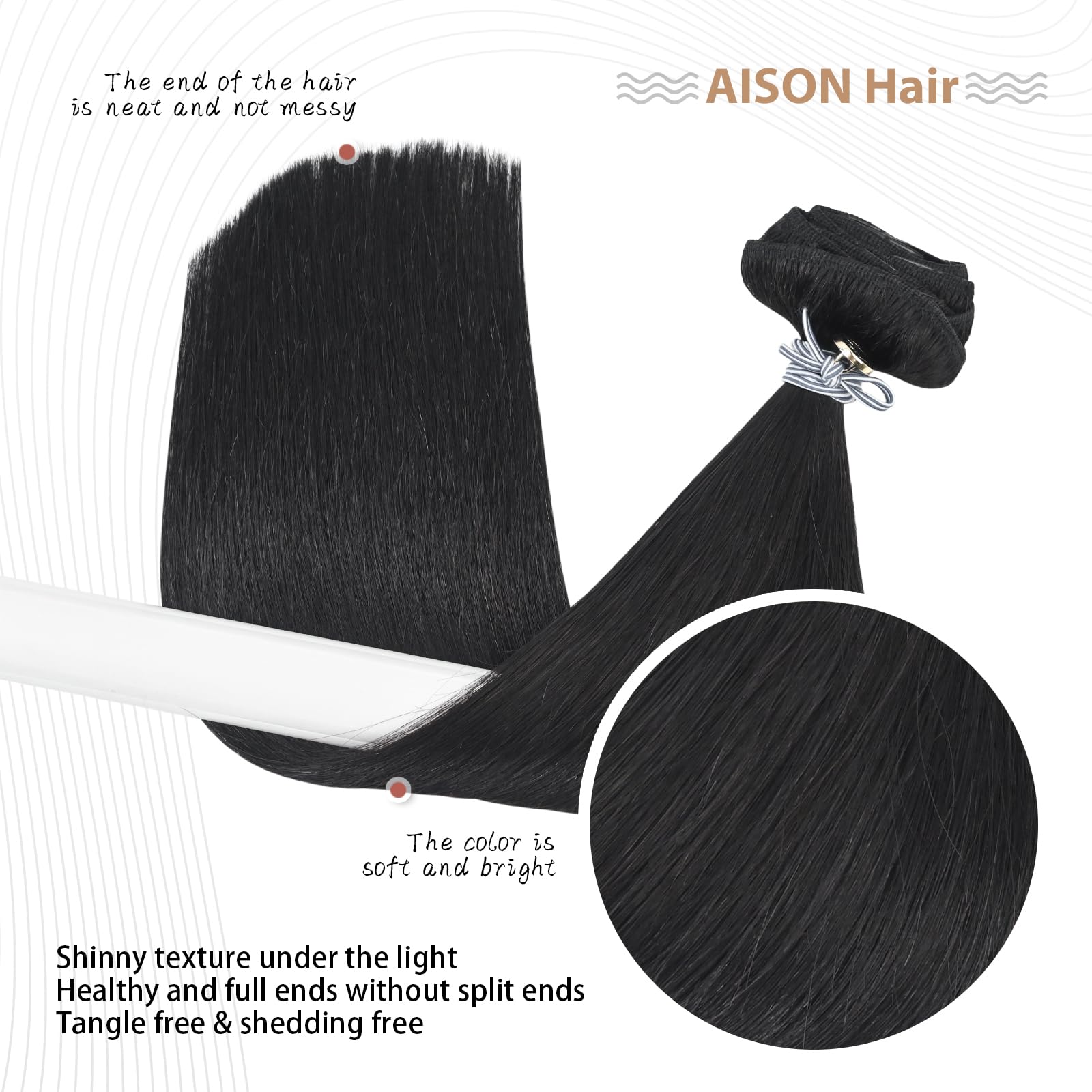 Aison Black Hair Extensions Clip in Real Human Hair 70G 100% Remy Human Hair Clip in Extensions Soft Silky Straight 7pcs 16clips