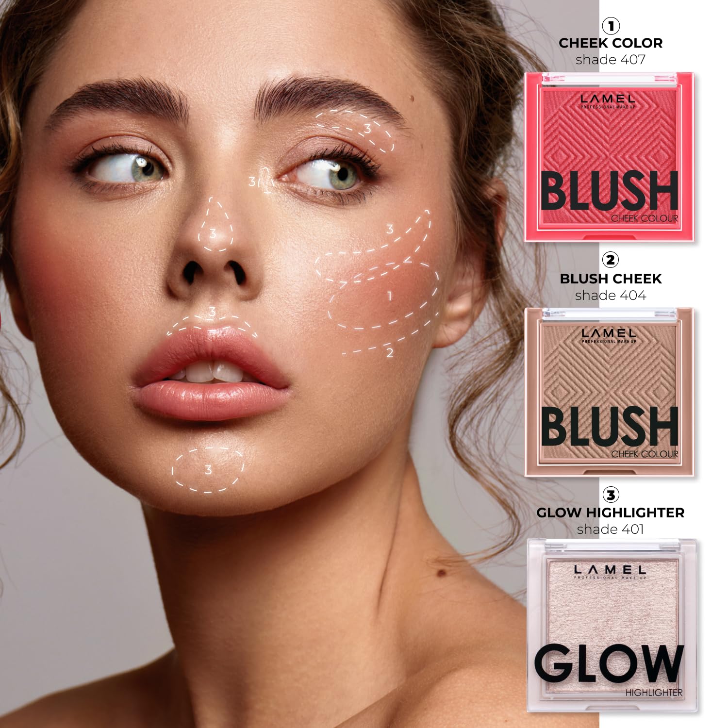Lamel Blush Cheek Apricot Color Mini - Blendable Natural Blush Powder - Enhances & Defines Shapes & Features - Shading & Contour