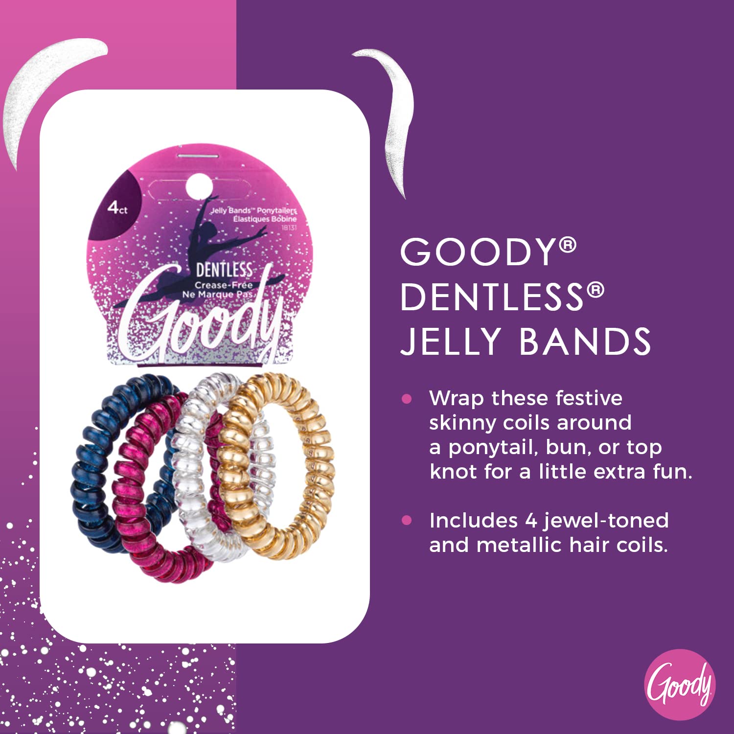 Goody Holiday Ball Coils - 4 Count, Assorted - Jelly Bands Ponytailers Hair Accessories for Men, Women, Boys and Girls to Style