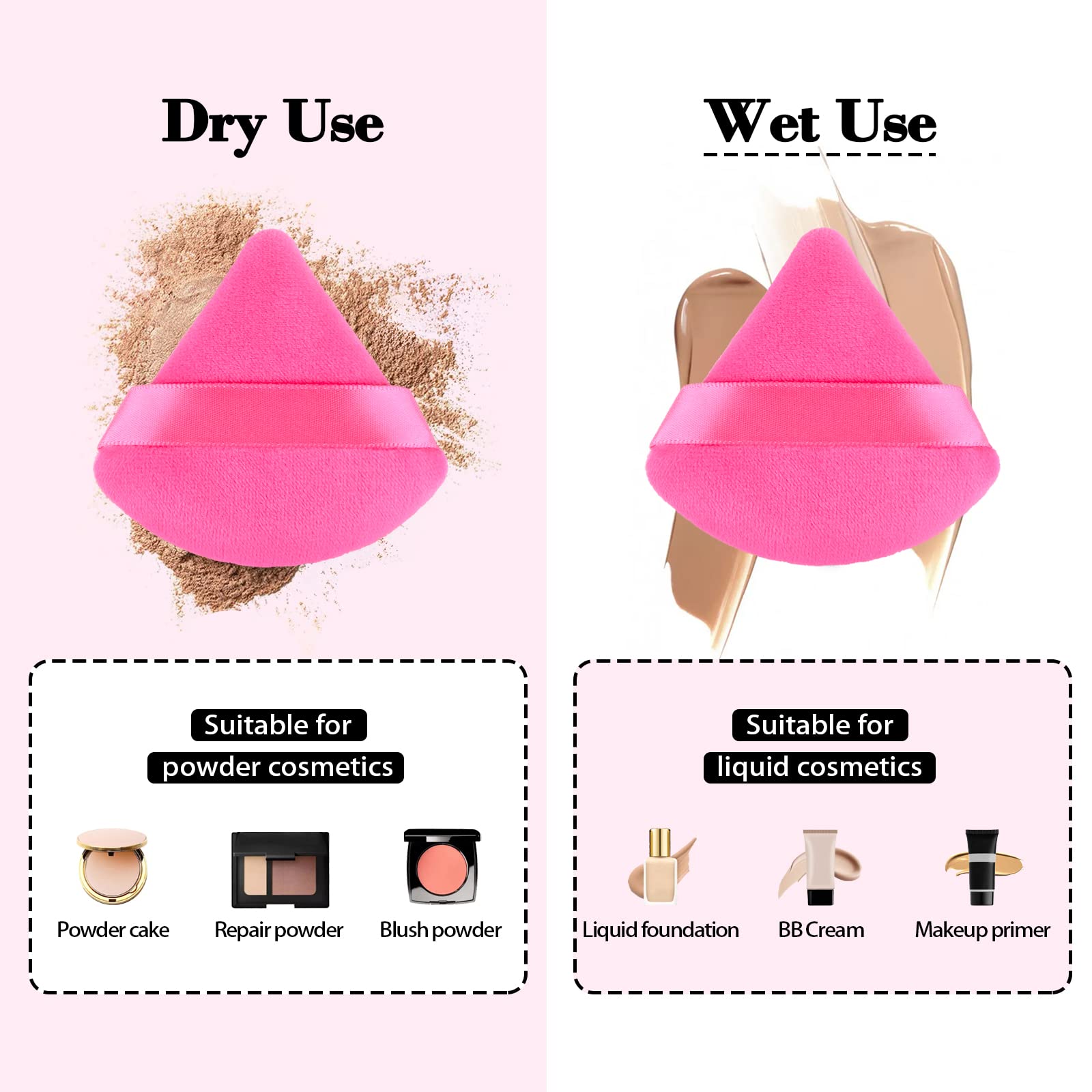 Rareius 8Pcs Triangular Powder Puff Face Soft Velvet Makeup Puff For Loose Powder Body Powder Makeup Sponge For Contouring Wet D