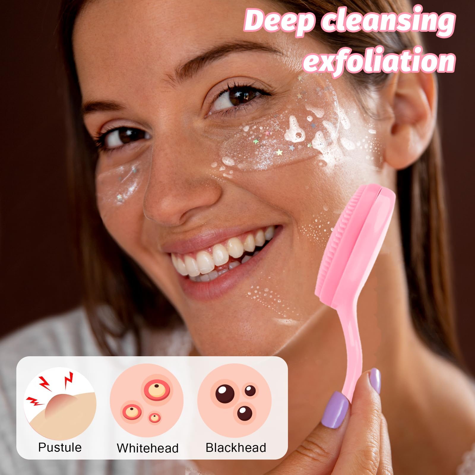 2Pack Silicone Face Brush Manual Face Scrub Brush Soft Facial Brushes Waterproof Exfoliating Face Brush Skin Friendly Face Clean