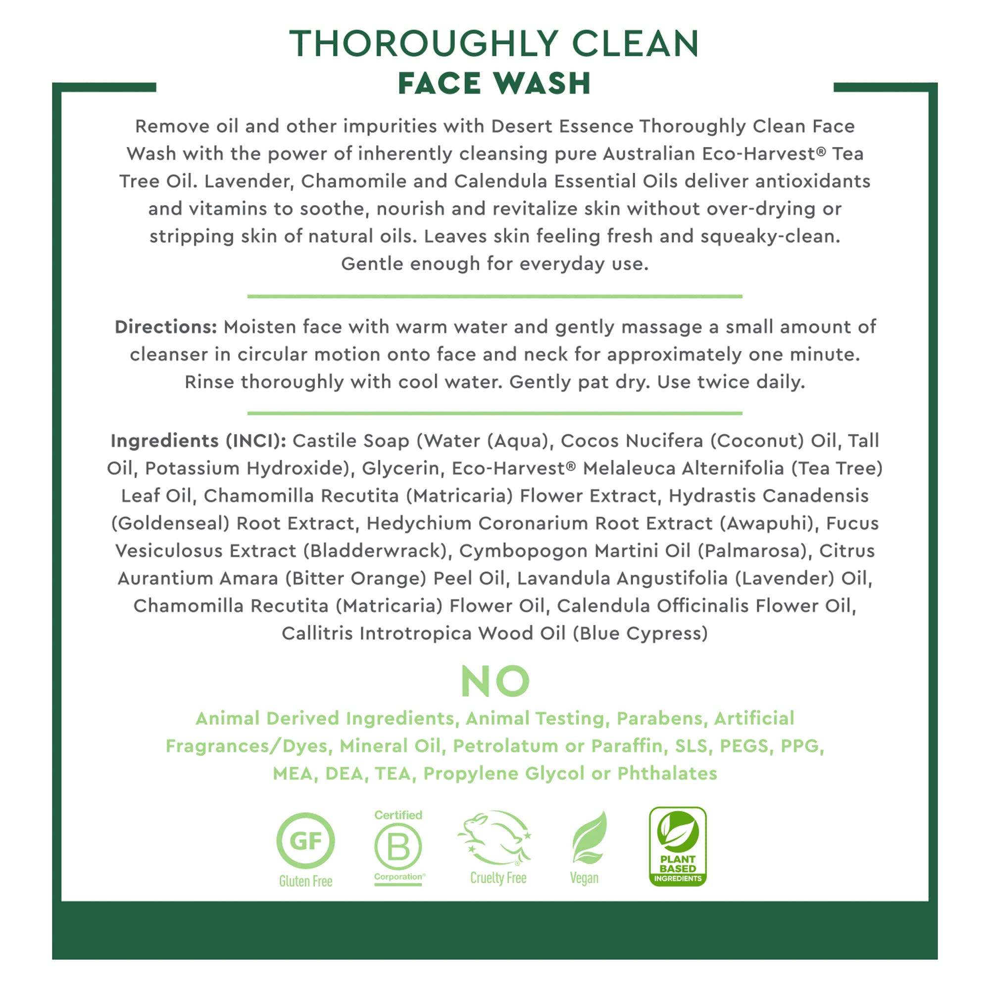 Desert Essence Thoroughly Clean Face Wash - Original - 8.5 Fl Oz - Tea Tree Oil - For Soft Radiant Skin - Gentle Cleanser - Extr
