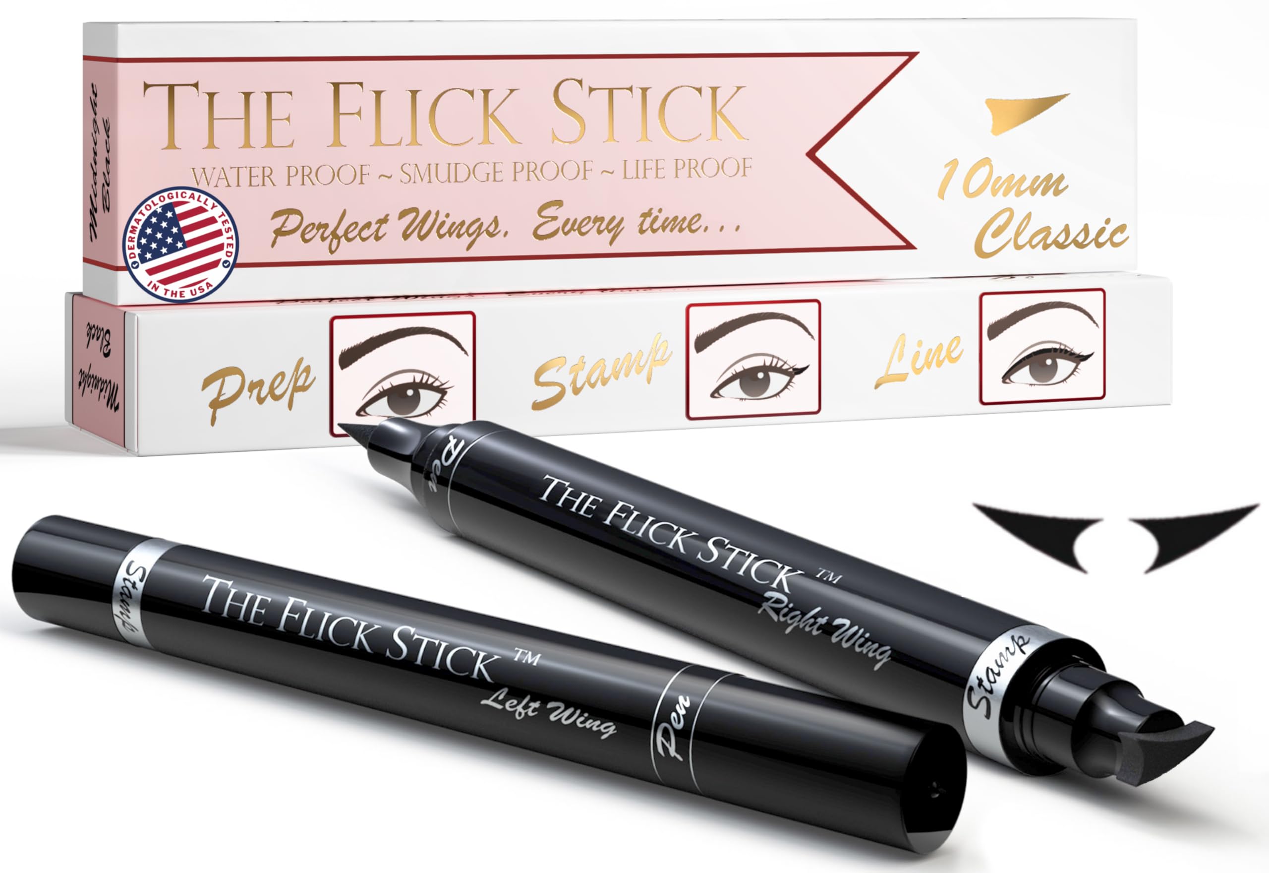 The Flick Stick Winged Eyeliner Stamp, 2 X Black Liquid Eyeliner Pens, Easy Cat Eye Stencil Makeup Tool, Smudgeproof & Waterpoof