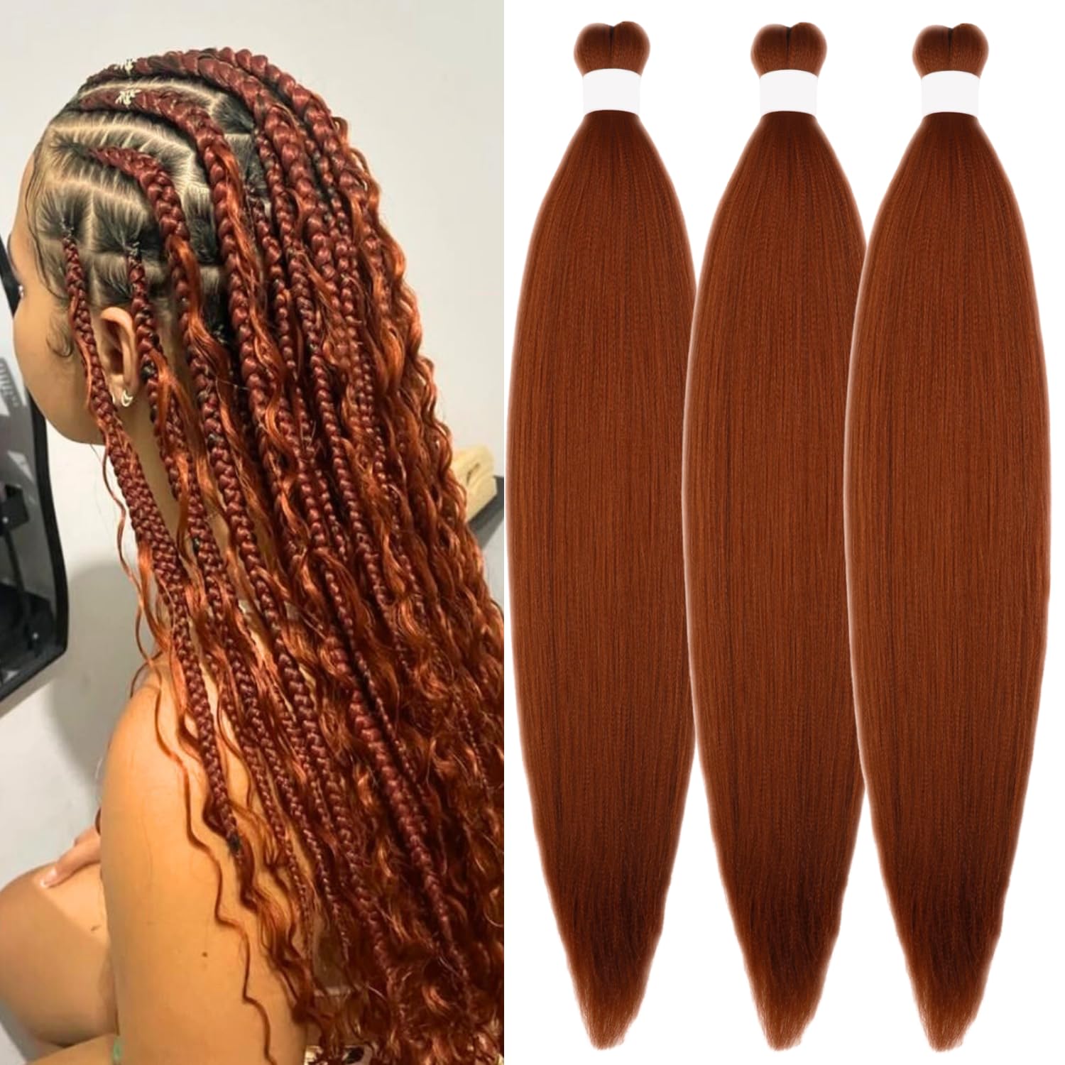 Brown Pre-stretched Braiding Hair hypoallergenic ez braid Color 30 pre stretched braiding hair Extensions for Knotless Box Braid