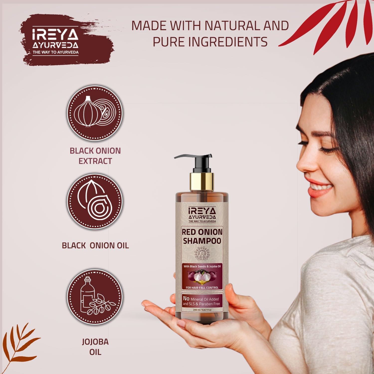 Red Onion Shampoo for Hair Growth with Black Seed Oil, Onion Extract & Jojoba Oil (200ml/6.76oz)