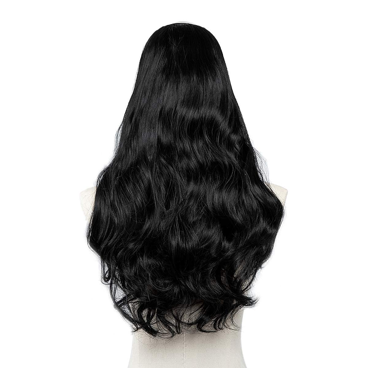 SARLA Black U Part Hair Extensions Clip in Long Synthetic Wavy Curly Full Head Hairpiece for Black Women 24 Inch