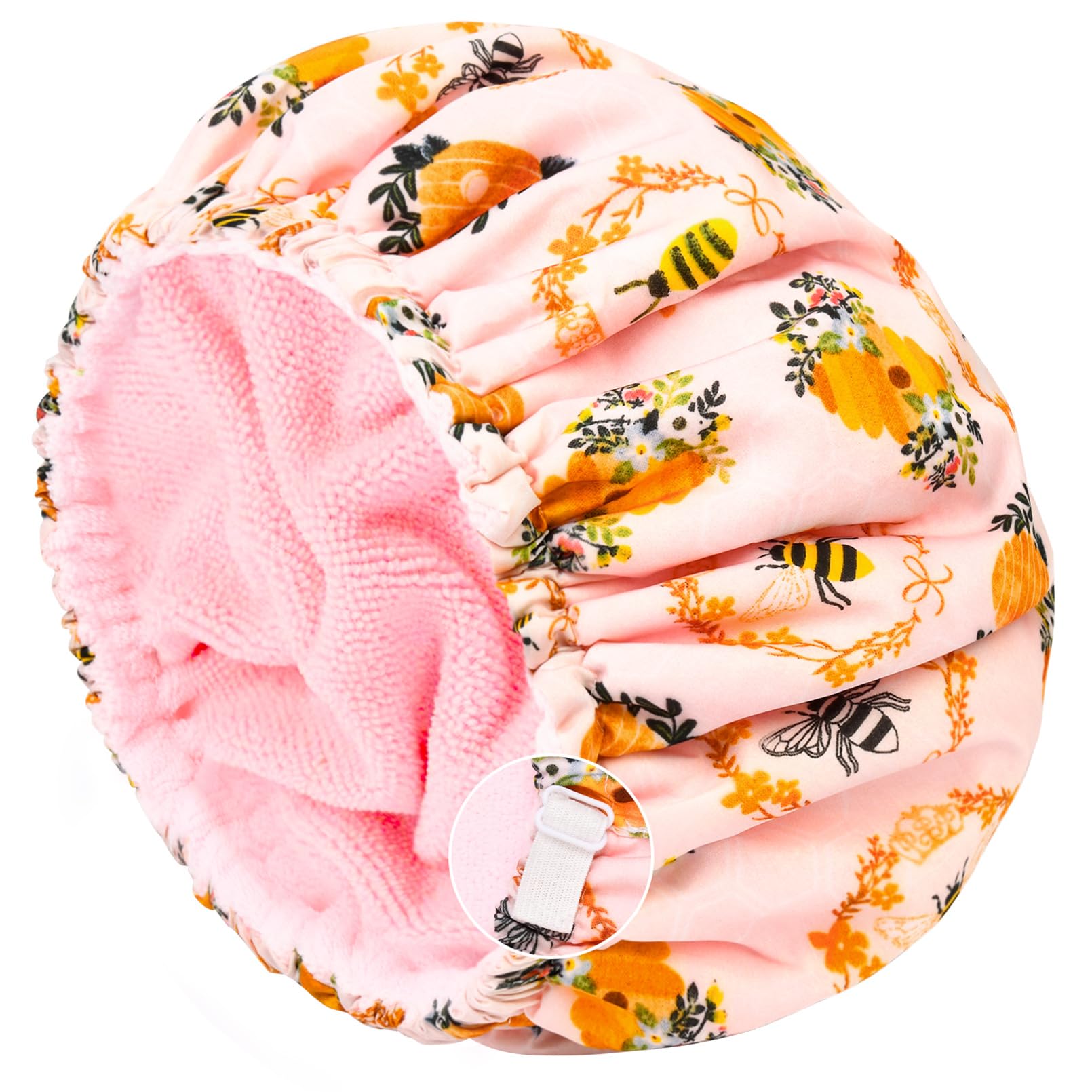 Shower Cap For Women Terry Lined Bee Bath Cap Large Reusable Waterproof Elastic Band Beekeeper Shower Caps For Long Thick Hair S