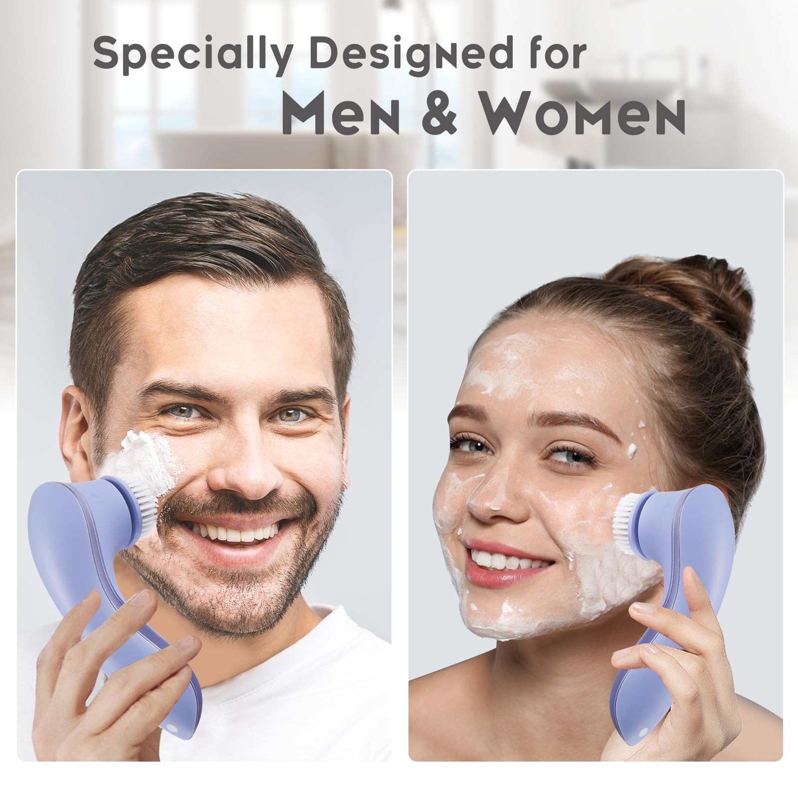 Facial Cleansing Brush Face Scrubber Exfoliator Rechargeable Ipx7 Waterproof Electric Spin Cleanser Device For Exfoliating, Mass