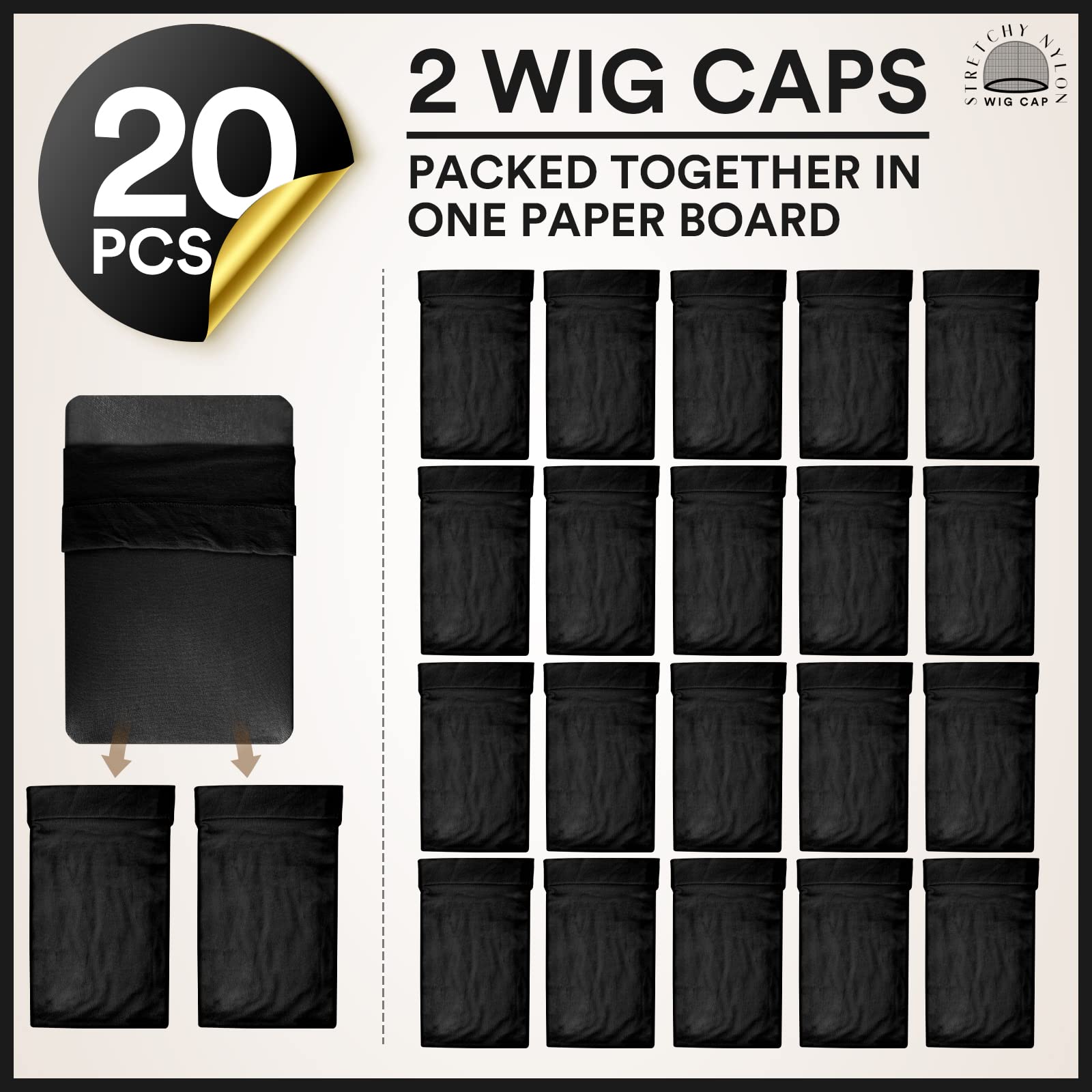 Teenitor Wig Cap,Black Wig Cap 20 Pieces Wig Caps, Black Stocking Caps, Stretchy Nylon Caps For Wig, Wig Stocking Caps For Women