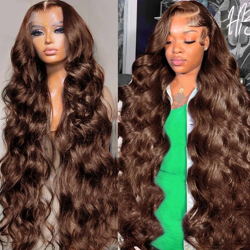 28 Inch Chocolate Brown Body Wave 13X4 Lace Frontal Human Hair Wigs Hd Lace Front Wigs Human Hair Pre Plucked Body Wave Frontal