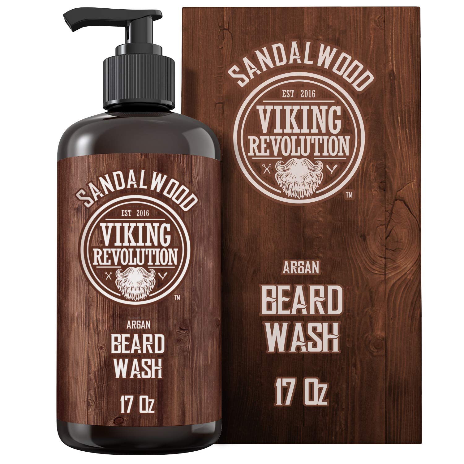 Viking Revolution Beard Wash Shampoo W/Argan & Jojoba Oils - Softens & Strengthens - Sandalwood Scent - Beard Shampoo W/Beard Oi