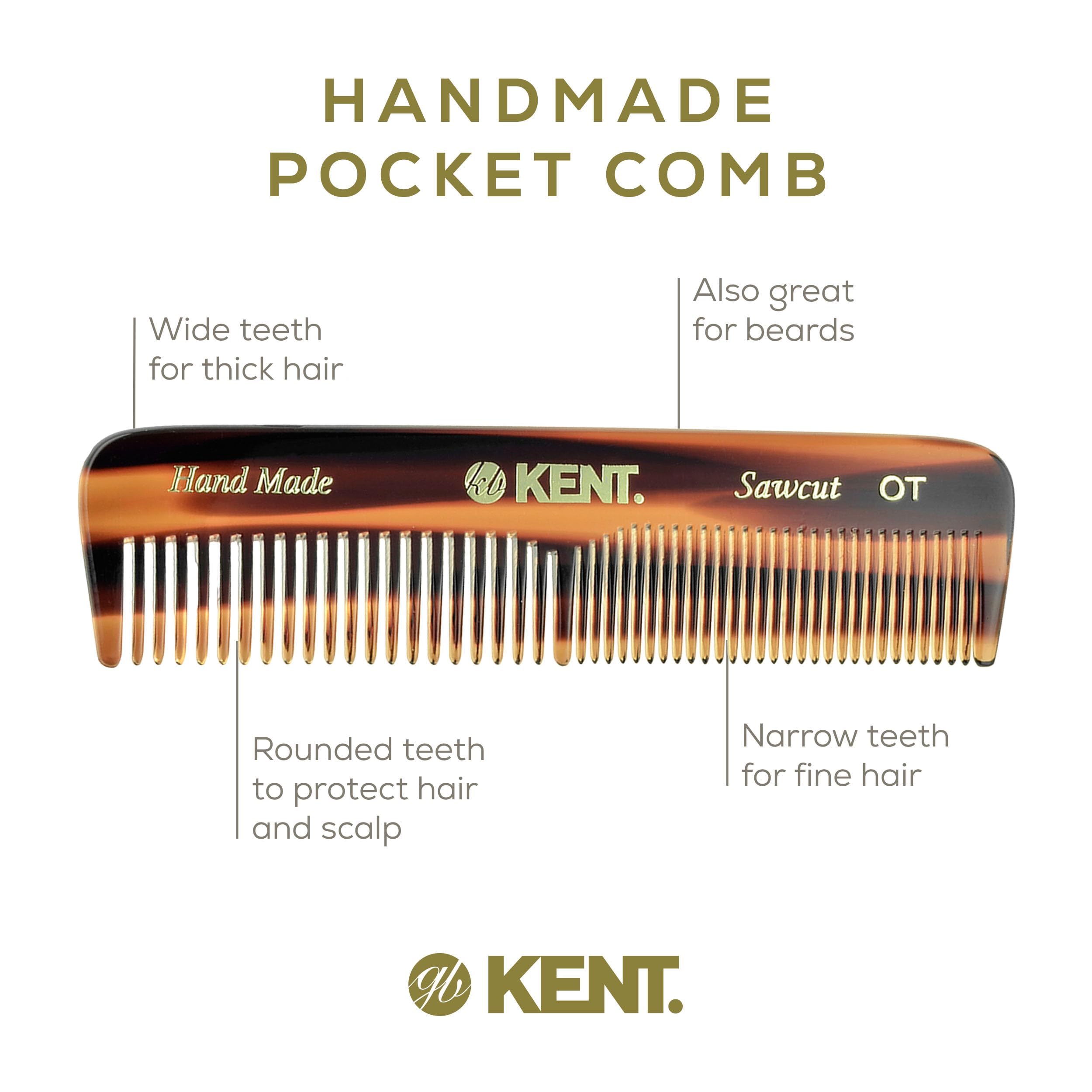 Kent A Ot Small Double Tooth Hair Pocket Comb, Fine / Wide Tooth Comb For Hair, Beard And Mustache, Coarse / Fine Hair Grooming