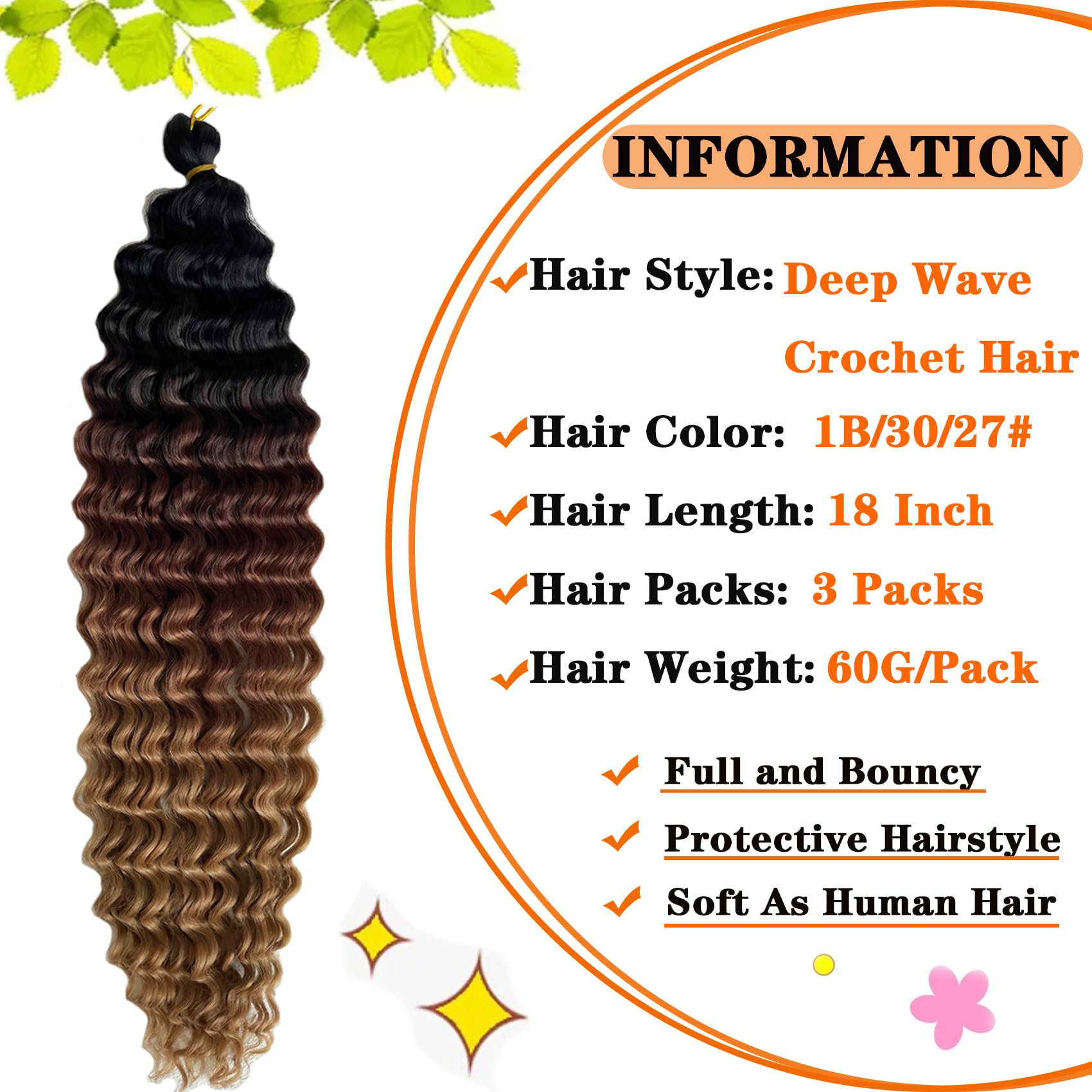 Paraglame Ocean Wave Crochet Hair Ombre Brown Curly Braiding Hair 18 Inch Deep Wave Braiding Hair For Bohemian Knotless Braids W